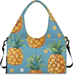 Gym Bag for Women Pineapple Dots Duffel Bag with Shoe Compartment and Yoga Mat Holder Portable Weekender Bags Travel Tote Bags