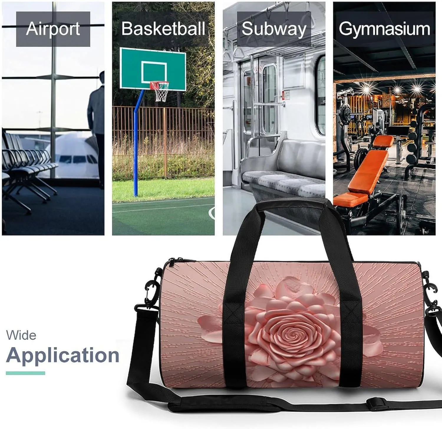 Gym Bag Rose Duffel Bag for Men Women Overnight Bag with Shoe Compartment Workout Bags