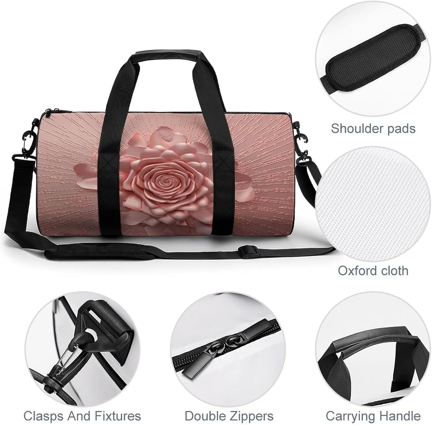 Gym Bag Rose Duffel Bag for Men Women Overnight Bag with Shoe Compartment Workout Bags