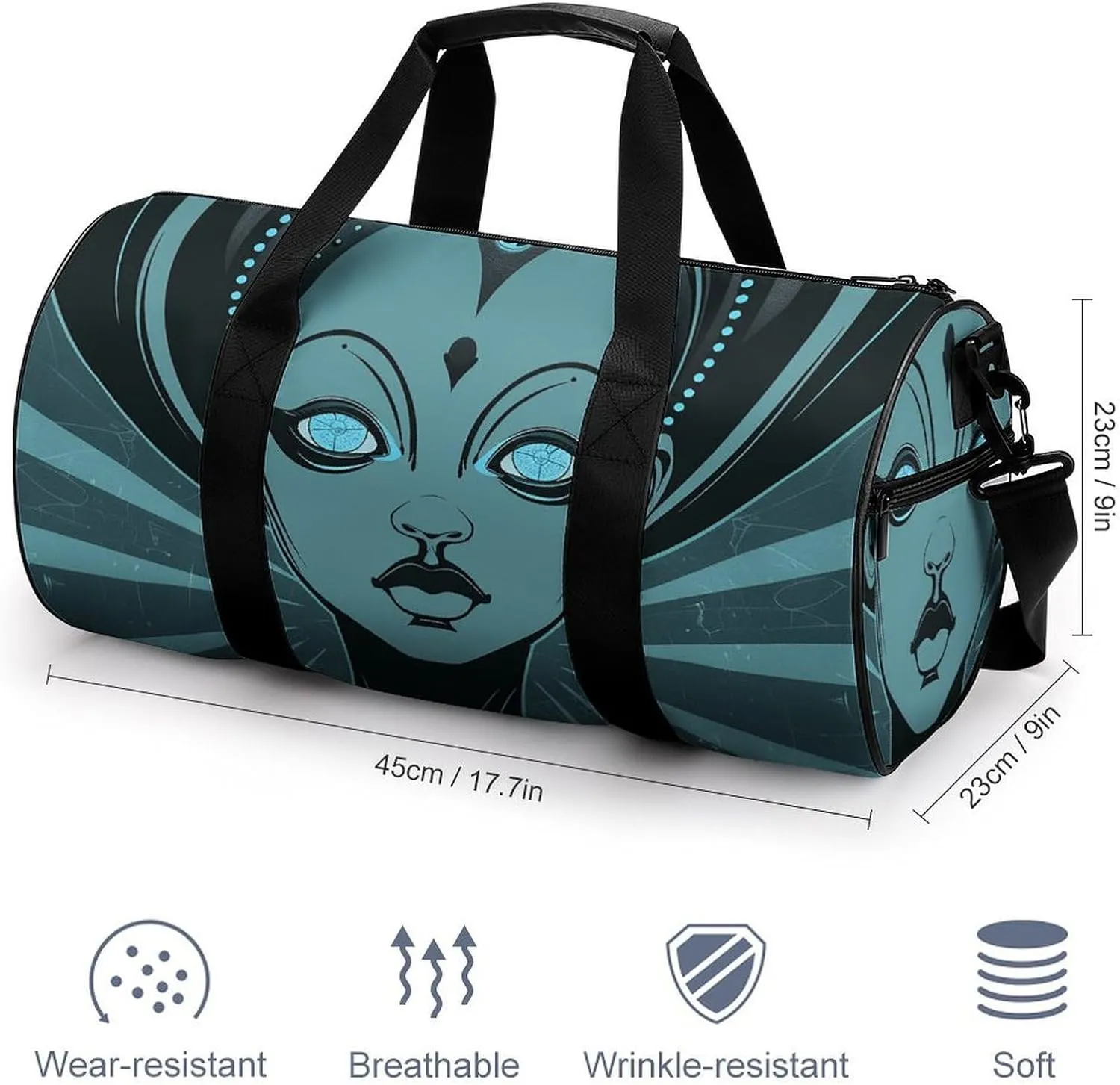 Gym Bags for Men Women Cartoon Drawing of Woman Duffle Bag Travel Overnight Bag with Shoe Compartment Tote Bags