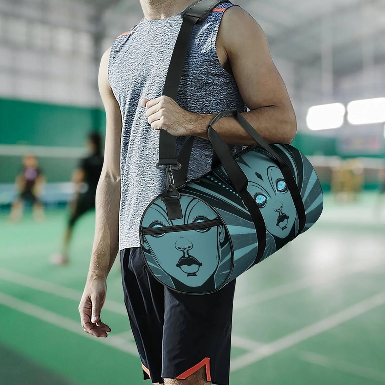 Gym Bags for Men Women Cartoon Drawing of Woman Duffle Bag Travel Overnight Bag with Shoe Compartment Tote Bags