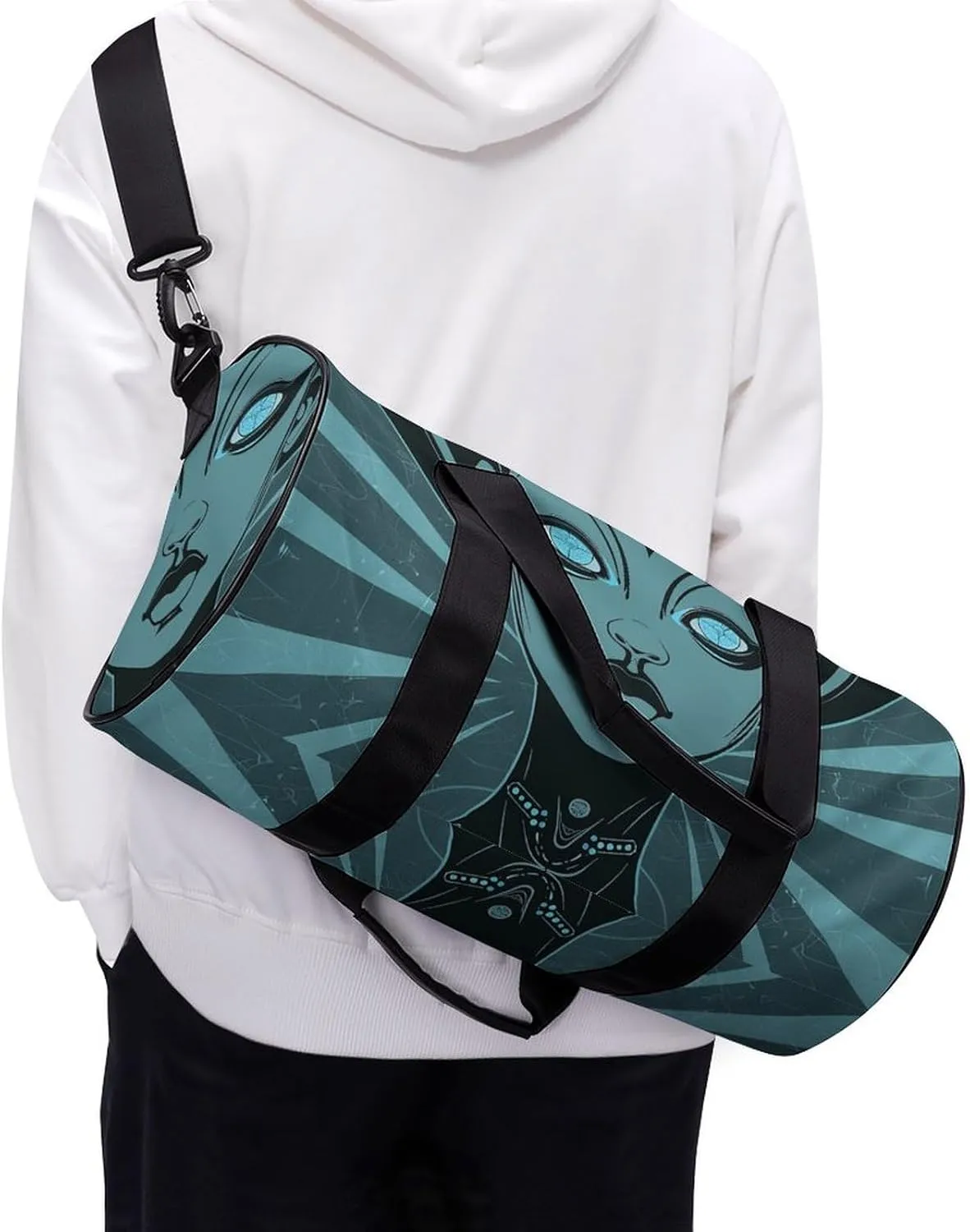 Gym Bags for Men Women Cartoon Drawing of Woman Duffle Bag Travel Overnight Bag with Shoe Compartment Tote Bags