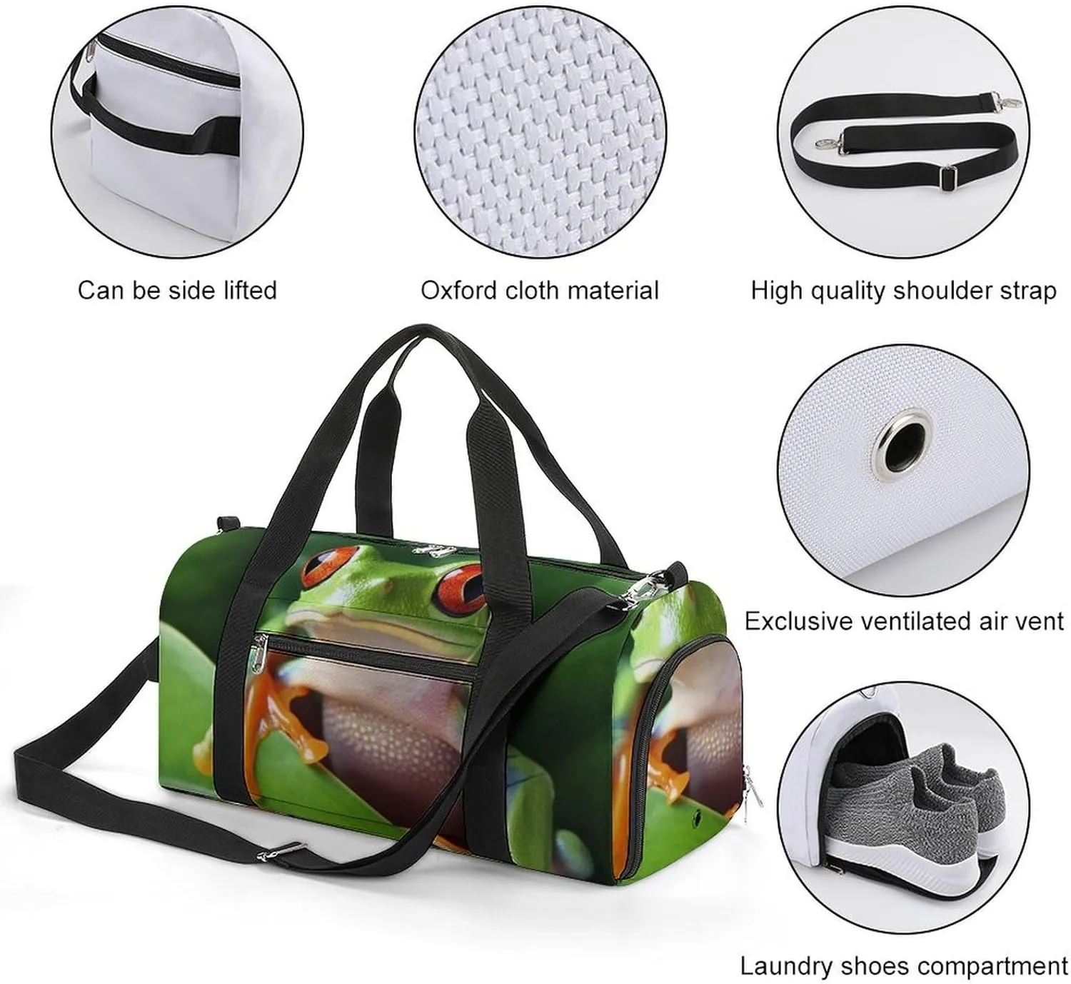Gym Bags for Men Women Cute Frog Duffle Bag Travel Overnight Bag with Shoe Compartment Tote Bags