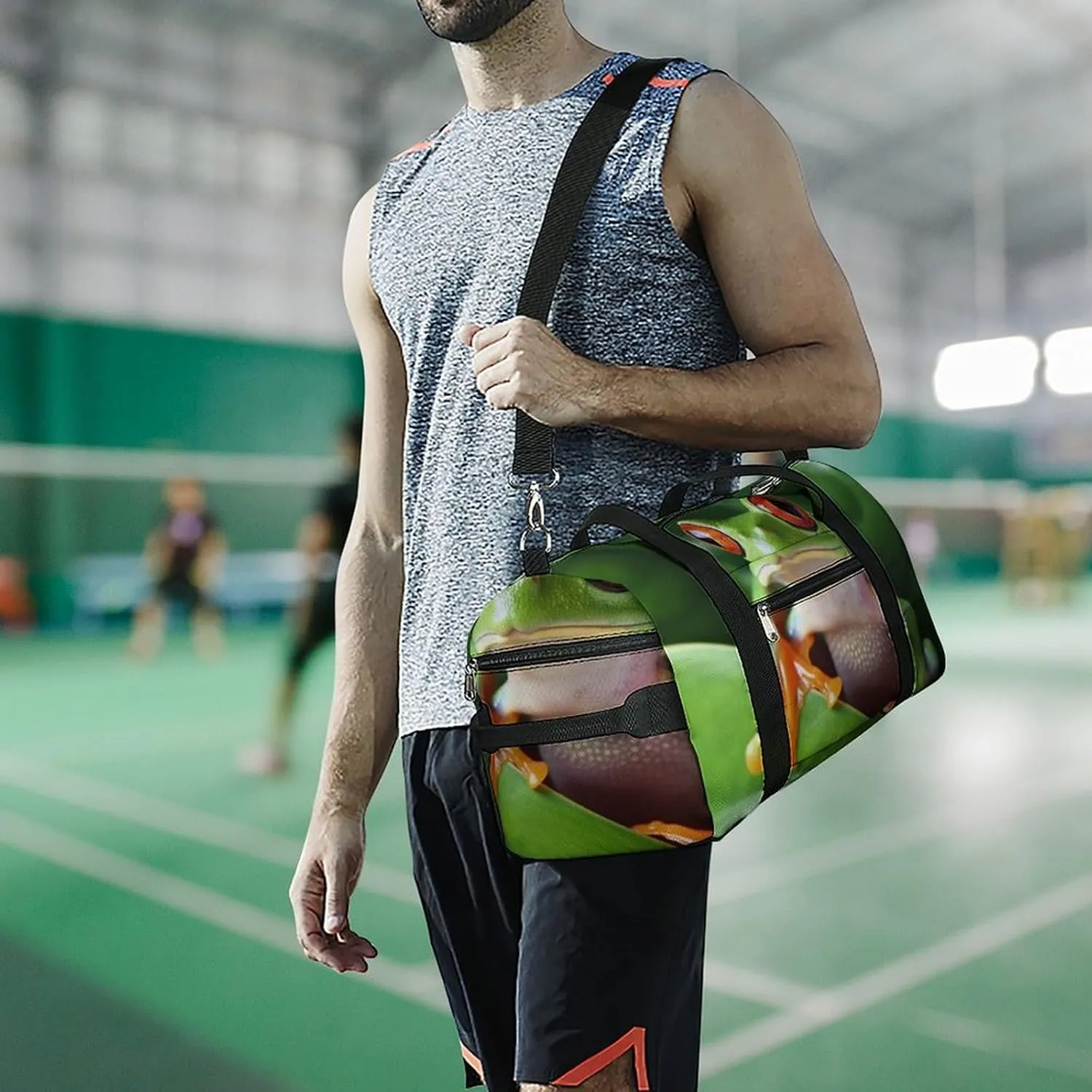 Gym Bags for Men Women Cute Frog Duffle Bag Travel Overnight Bag with Shoe Compartment Tote Bags