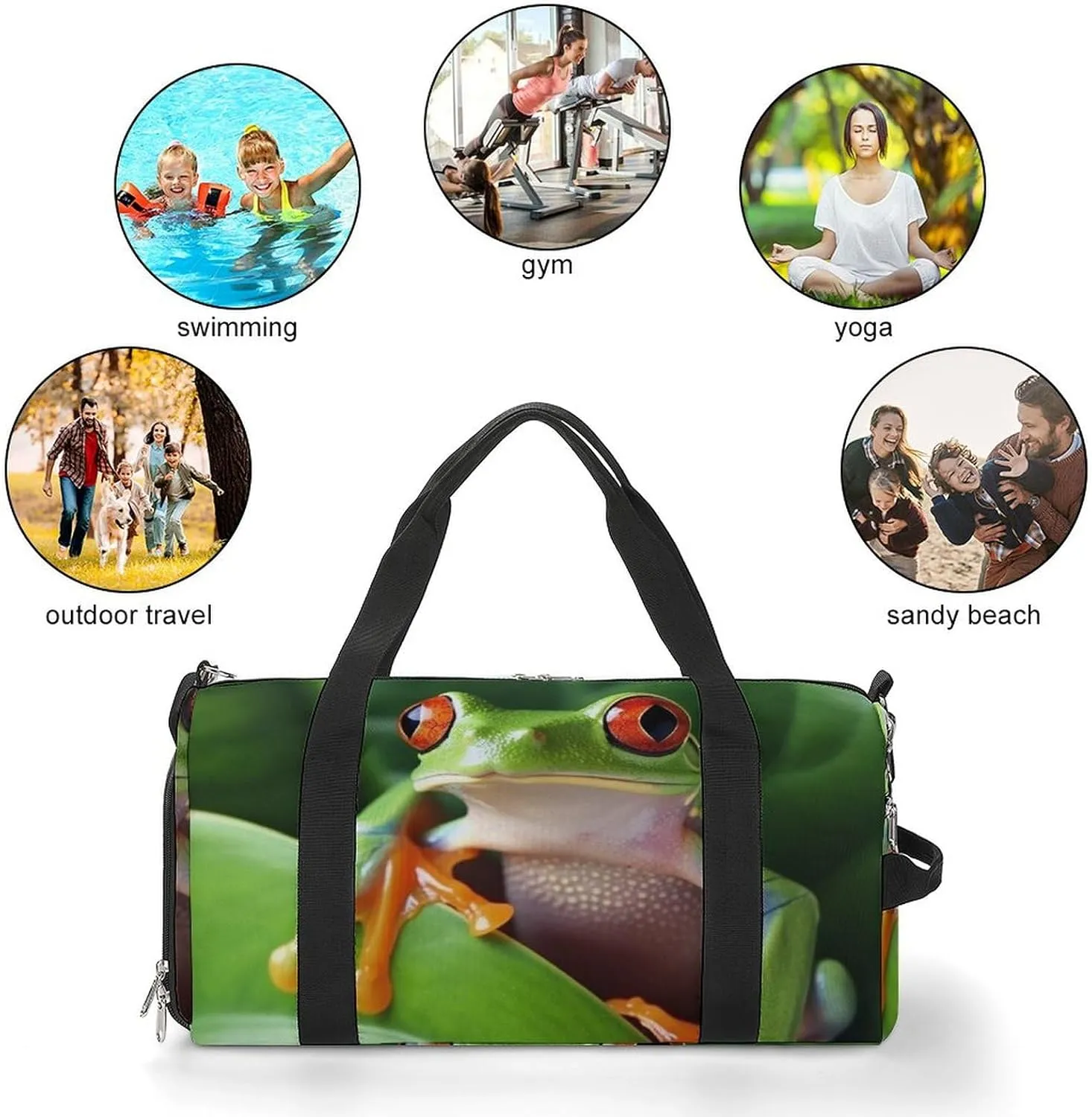 Gym Bags for Men Women Cute Frog Duffle Bag Travel Overnight Bag with Shoe Compartment Tote Bags