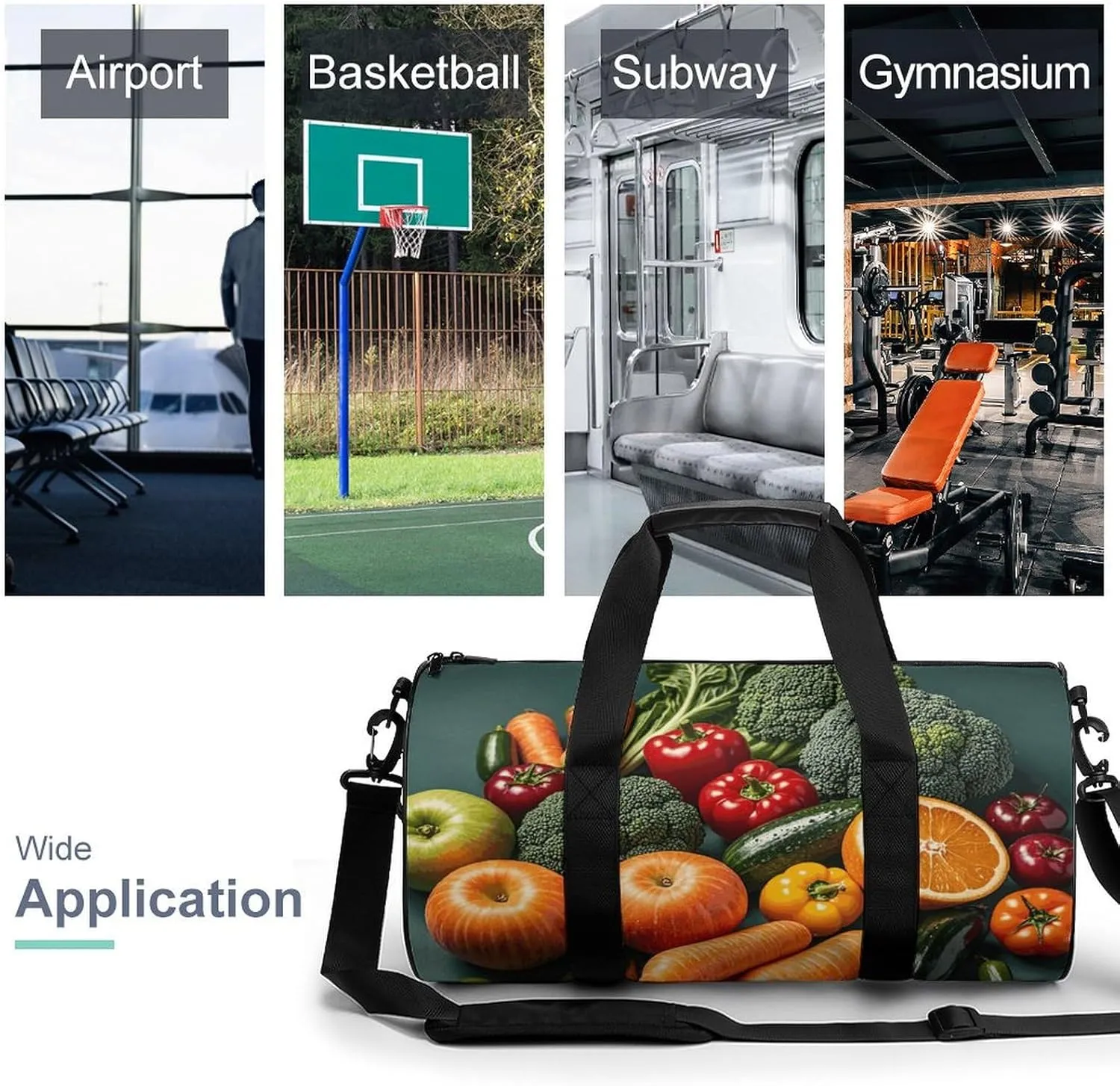 Gym Bags Small Vegetable Fruit Duffel Bag Overnight Bag with Shoe Compartment Carryon Bag for Men Women
