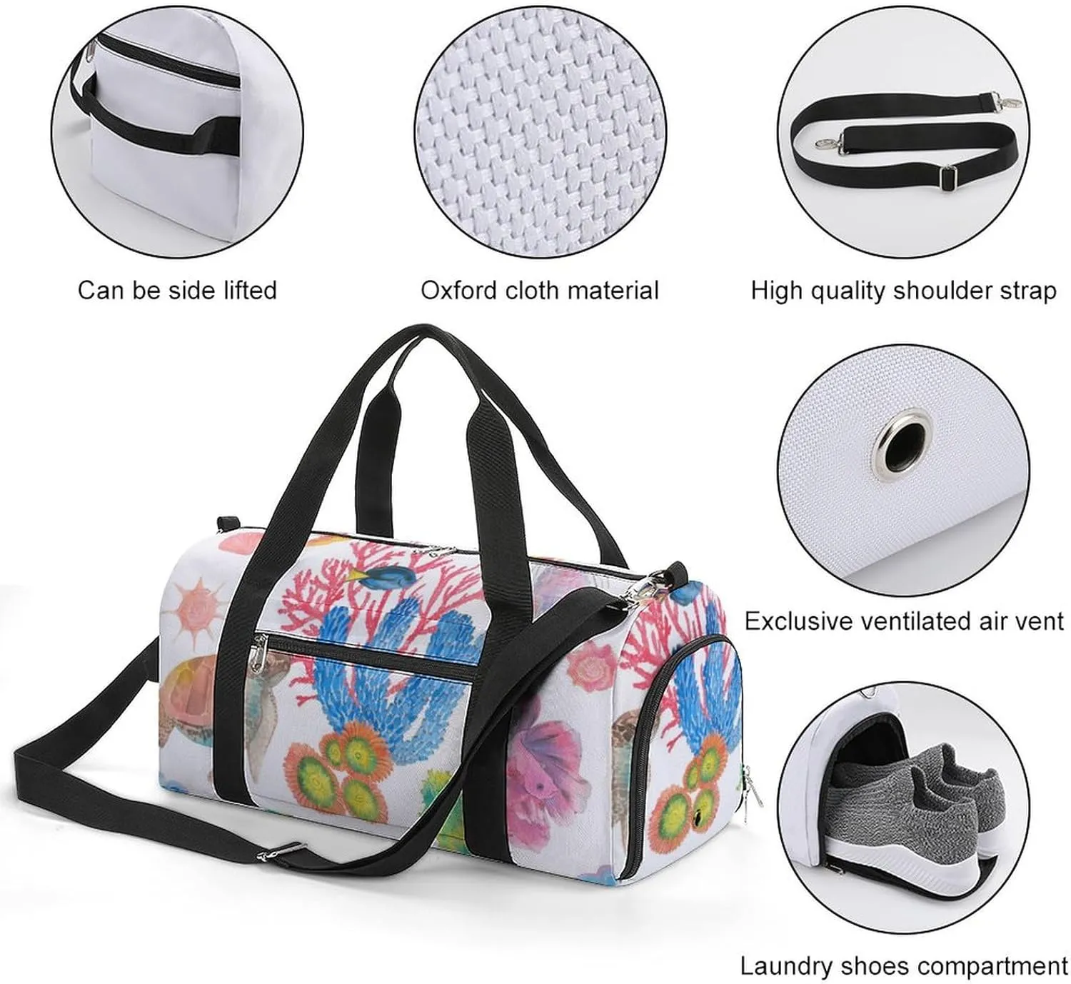 Gym Duffel Bag with Shoe Compartment Wet Pocket, Aquarium Texture Travel Bag for Men Women, style-1