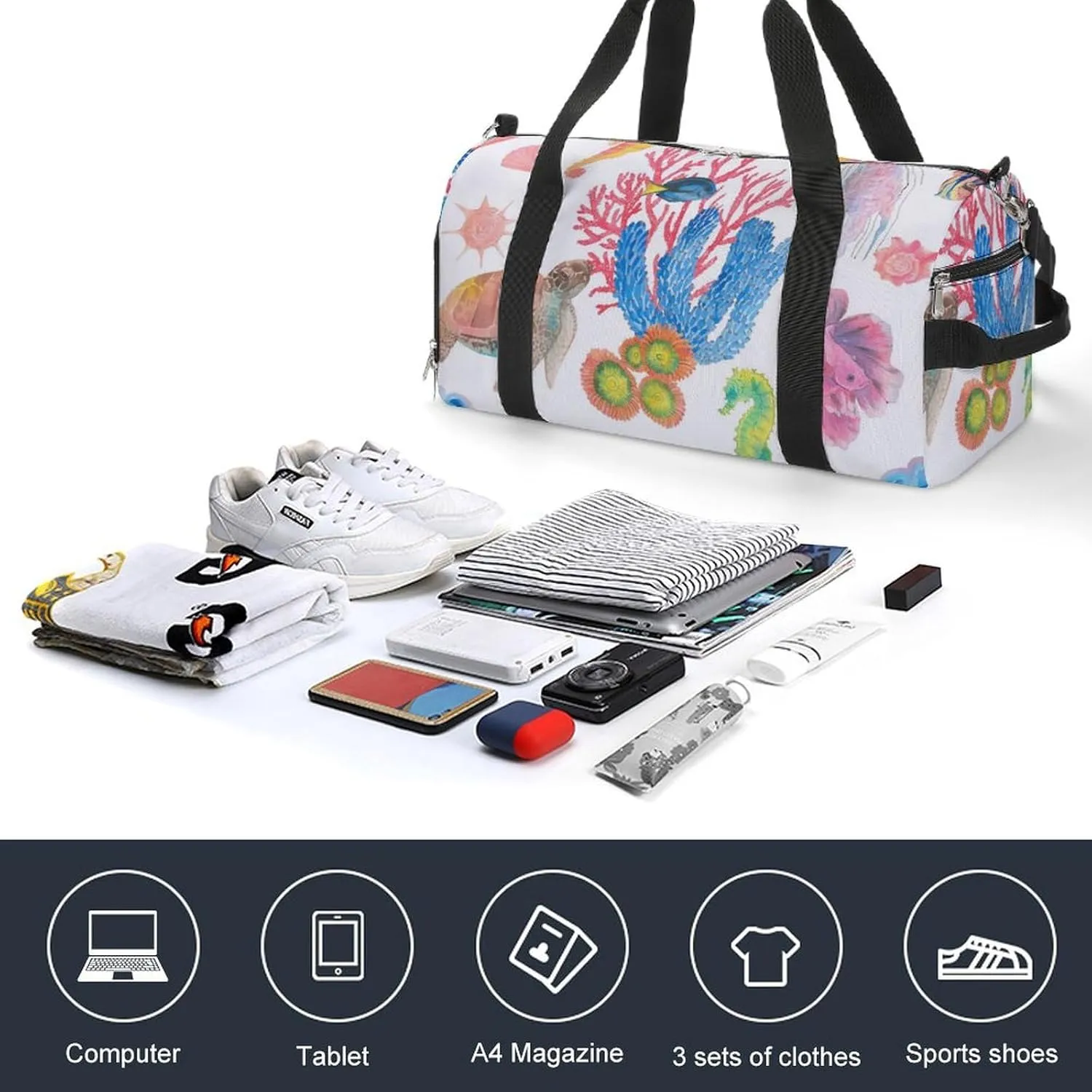 Gym Duffel Bag with Shoe Compartment Wet Pocket, Aquarium Texture Travel Bag for Men Women, style-1