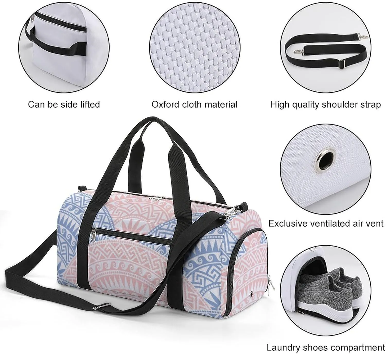 Gym Duffel Bag with Shoe Compartment Wet Pocket, Greeks Round Ornament Travel Bag for Men Women, style-2