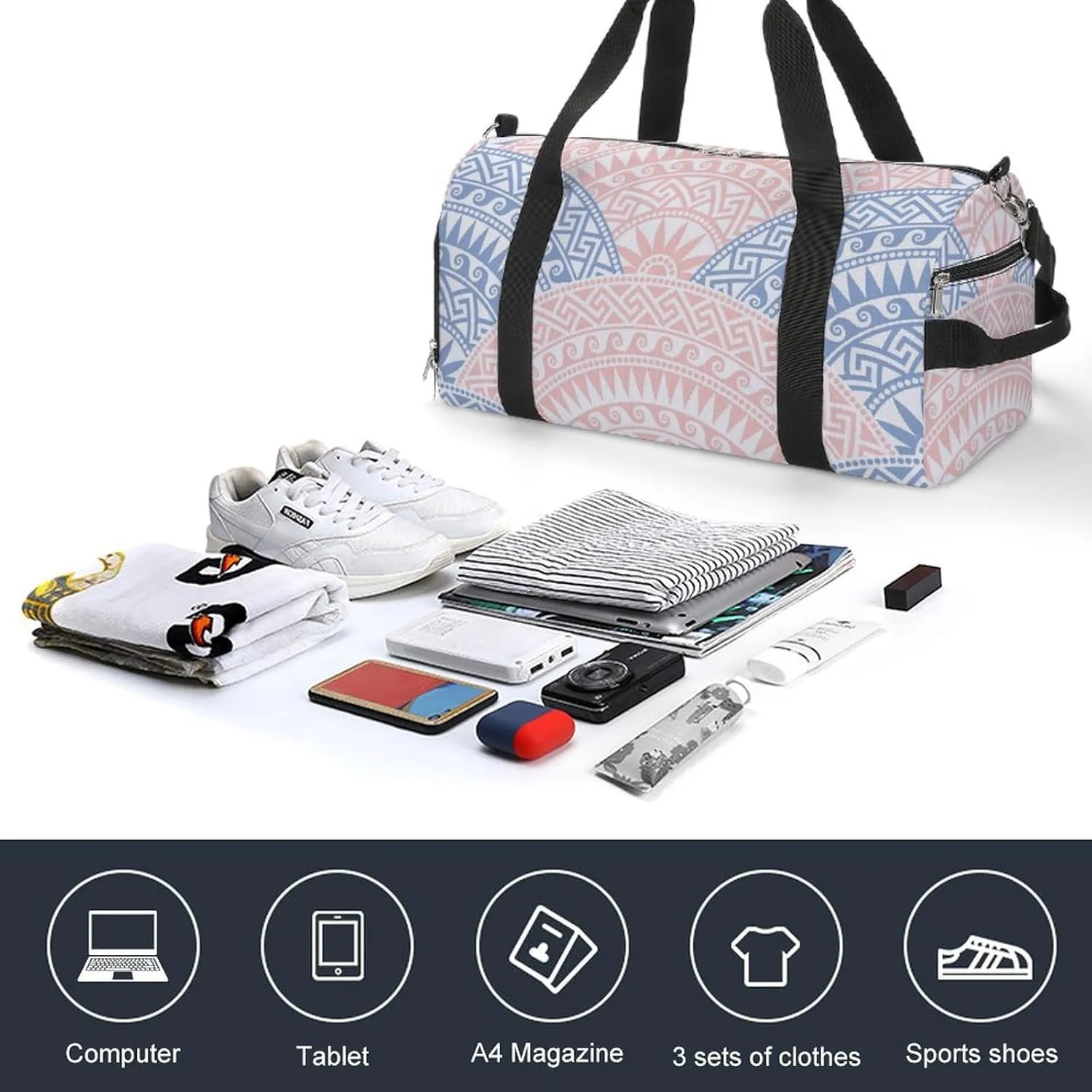 Gym Duffel Bag with Shoe Compartment Wet Pocket, Greeks Round Ornament Travel Bag for Men Women, style-2