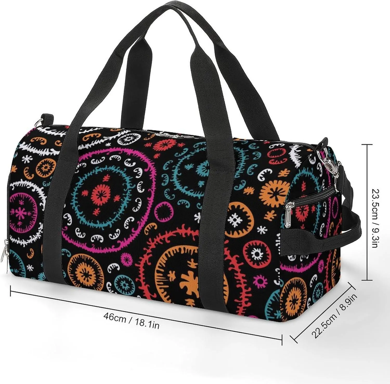 Gym Duffel Bag with Shoe Compartment Wet Pocket, Oriental Pattern Travel Bag for Men Women