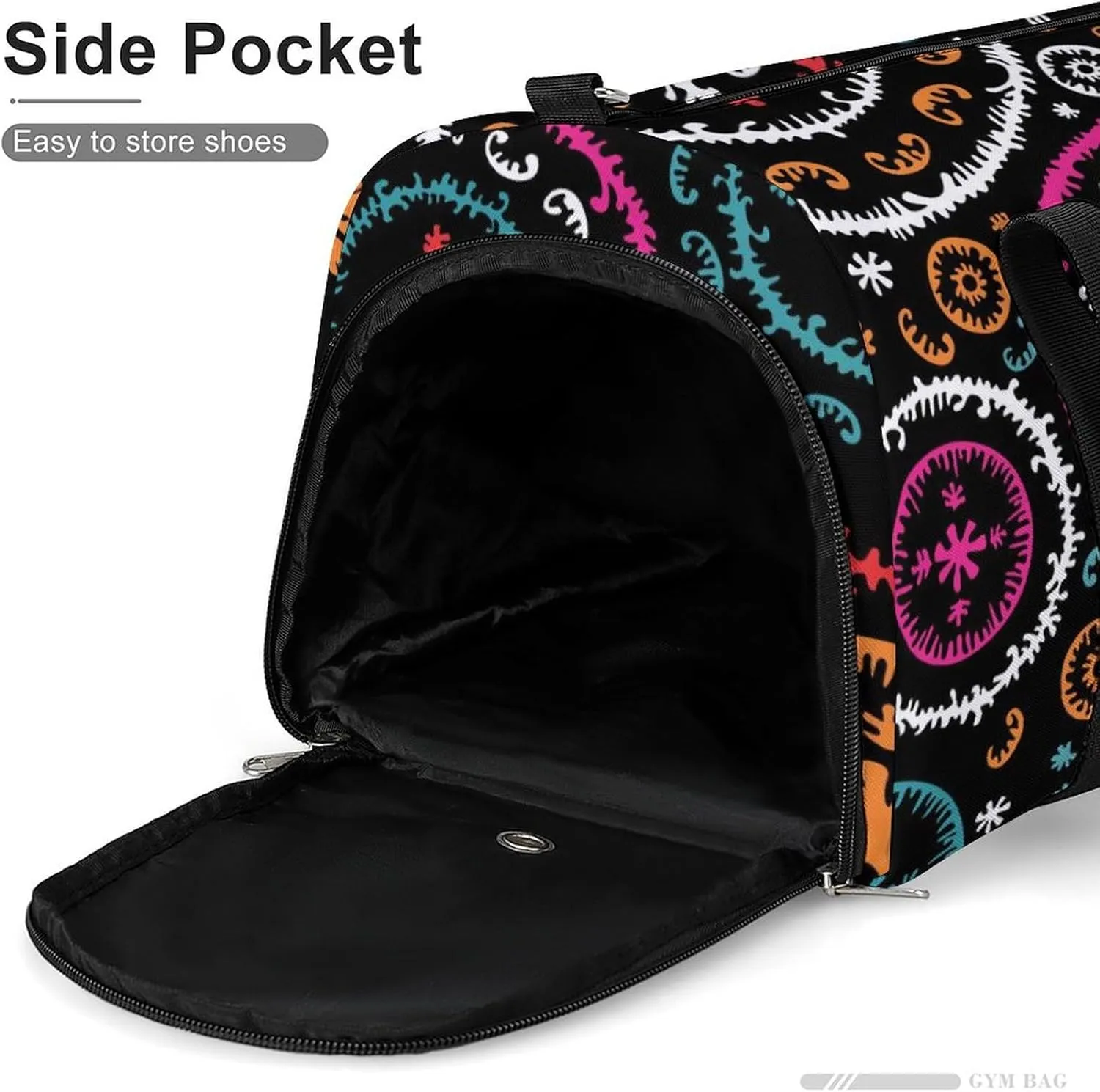 Gym Duffel Bag with Shoe Compartment Wet Pocket, Oriental Pattern Travel Bag for Men Women