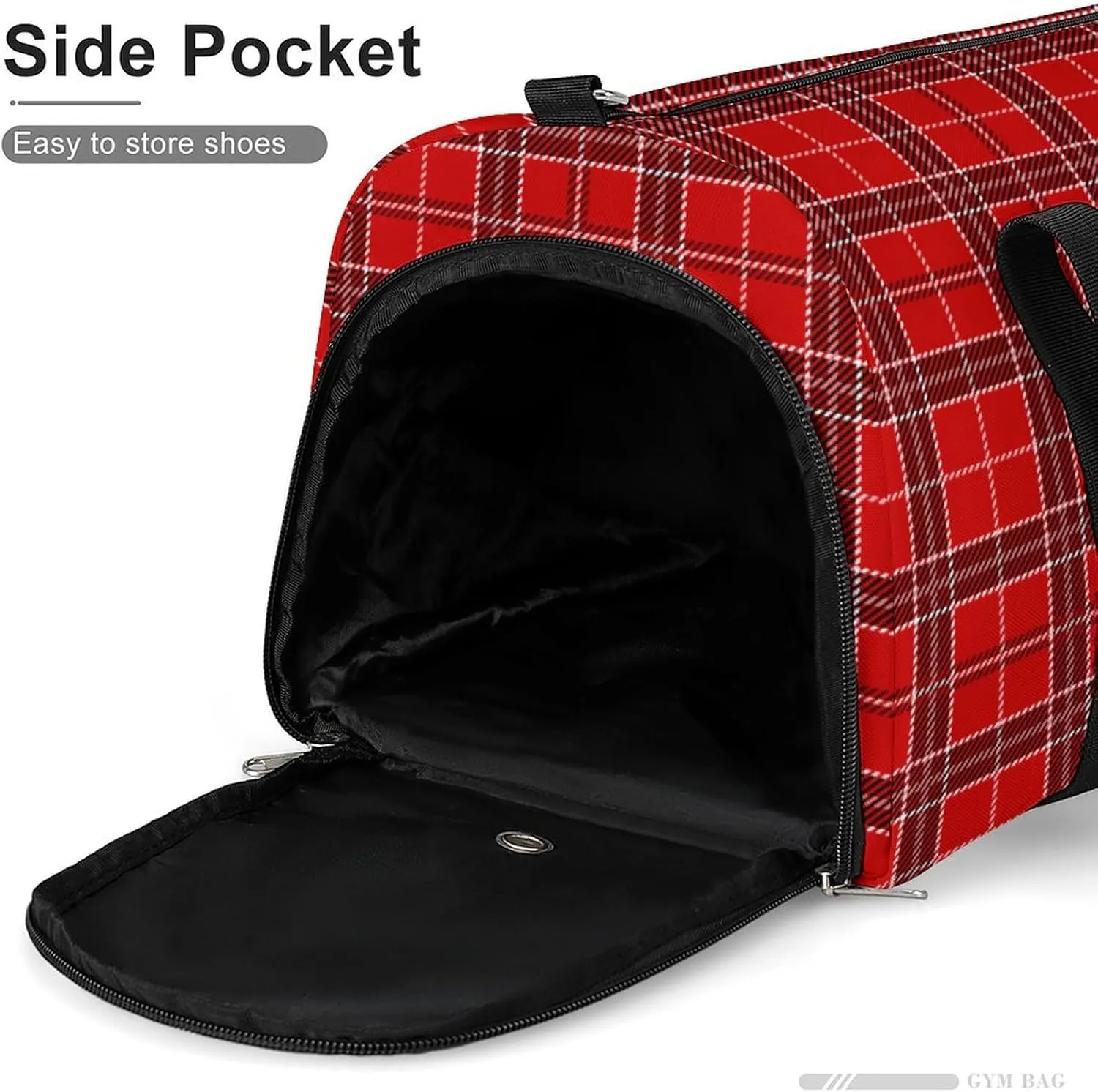 Gym Duffel Bag with Shoe Compartment Wet Pocket, Red Tartan Print Travel Bag for Men Women