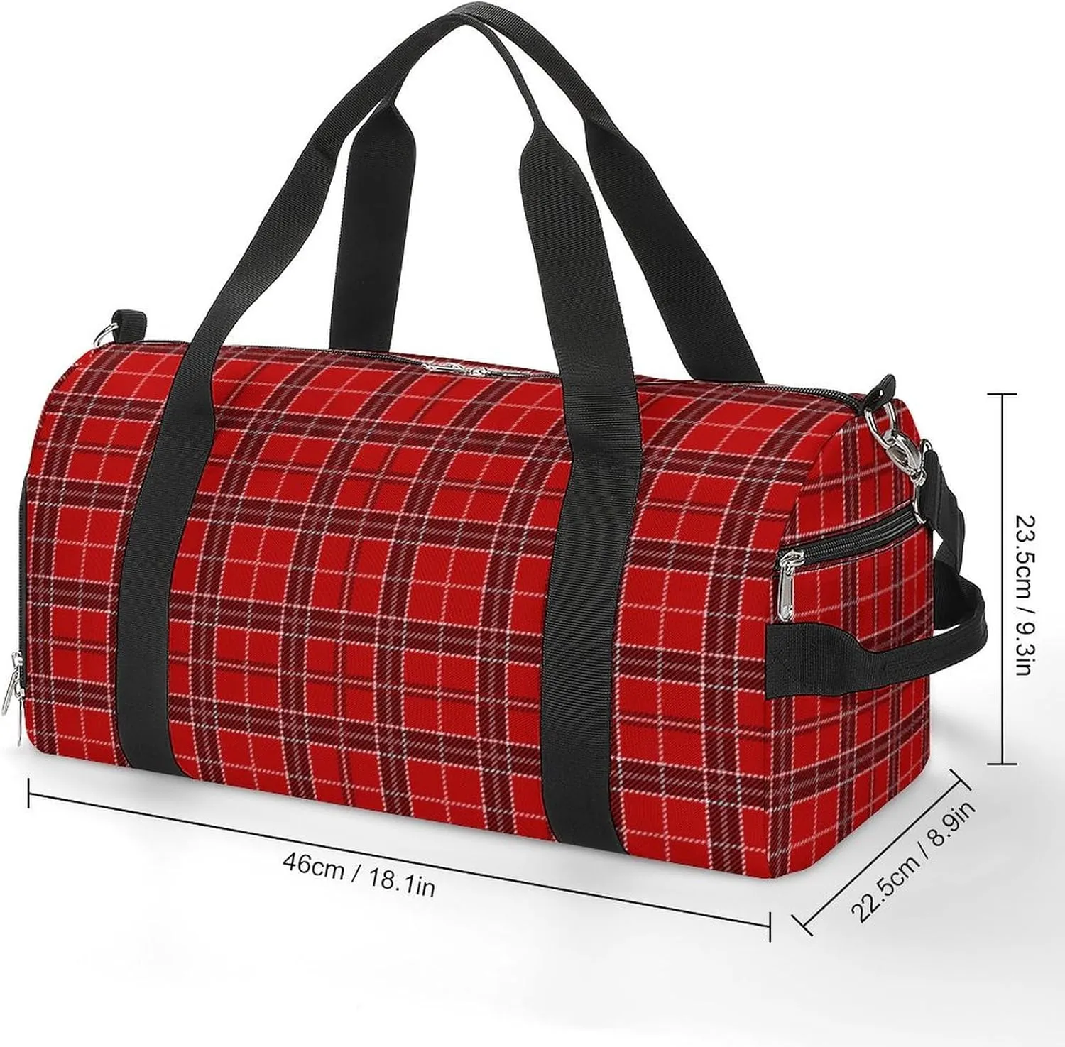 Gym Duffel Bag with Shoe Compartment Wet Pocket, Red Tartan Print Travel Bag for Men Women