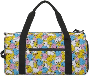 Gym Duffel Bag with Shoe Compartment Wet Pocket, Yellow Duck Pattern Travel Bag for Men Women