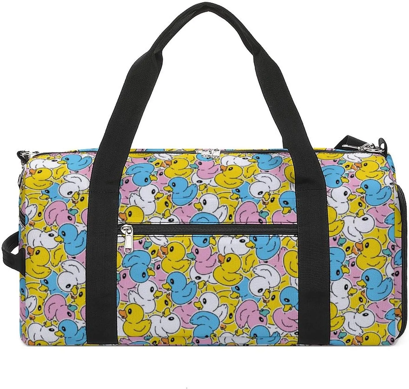 Gym Duffel Bag with Shoe Compartment Wet Pocket, Yellow Duck Pattern Travel Bag for Men Women