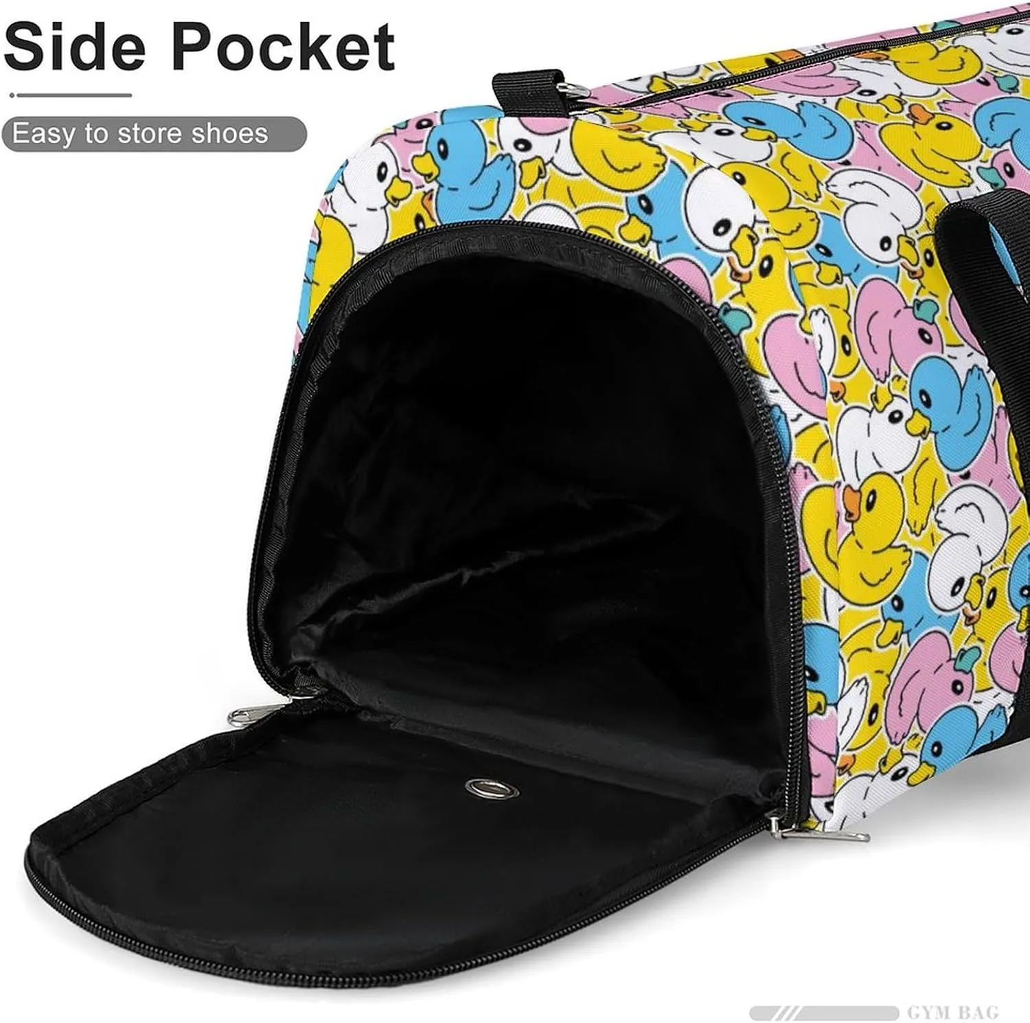 Gym Duffel Bag with Shoe Compartment Wet Pocket, Yellow Duck Pattern Travel Bag for Men Women
