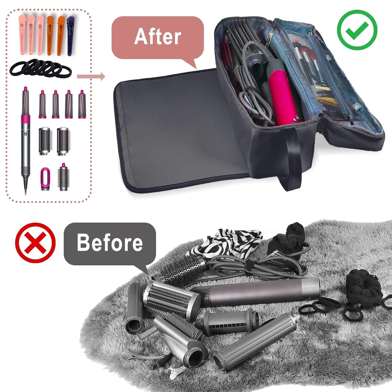Hair Tools Travel Bag with Heat Resistant Mat Hair Styling Accessories Storage Case for Hair Dryer Flat Iron Straightener Curling Iron Haircare Accessories Travel Essentials for Women
