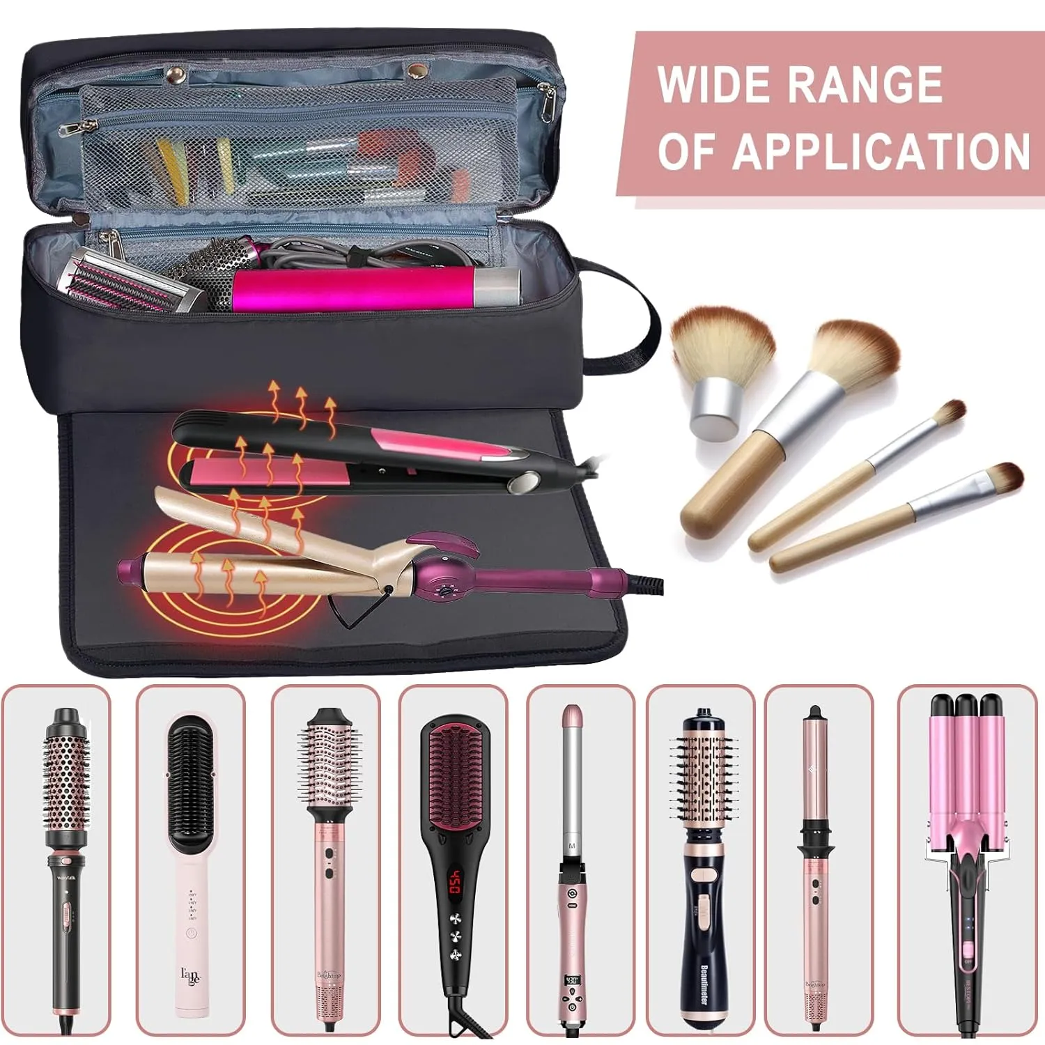 Hair Tools Travel Bag with Heat Resistant Mat Hair Styling Accessories Storage Case for Hair Dryer Flat Iron Straightener Curling Iron Haircare Accessories Travel Essentials for Women