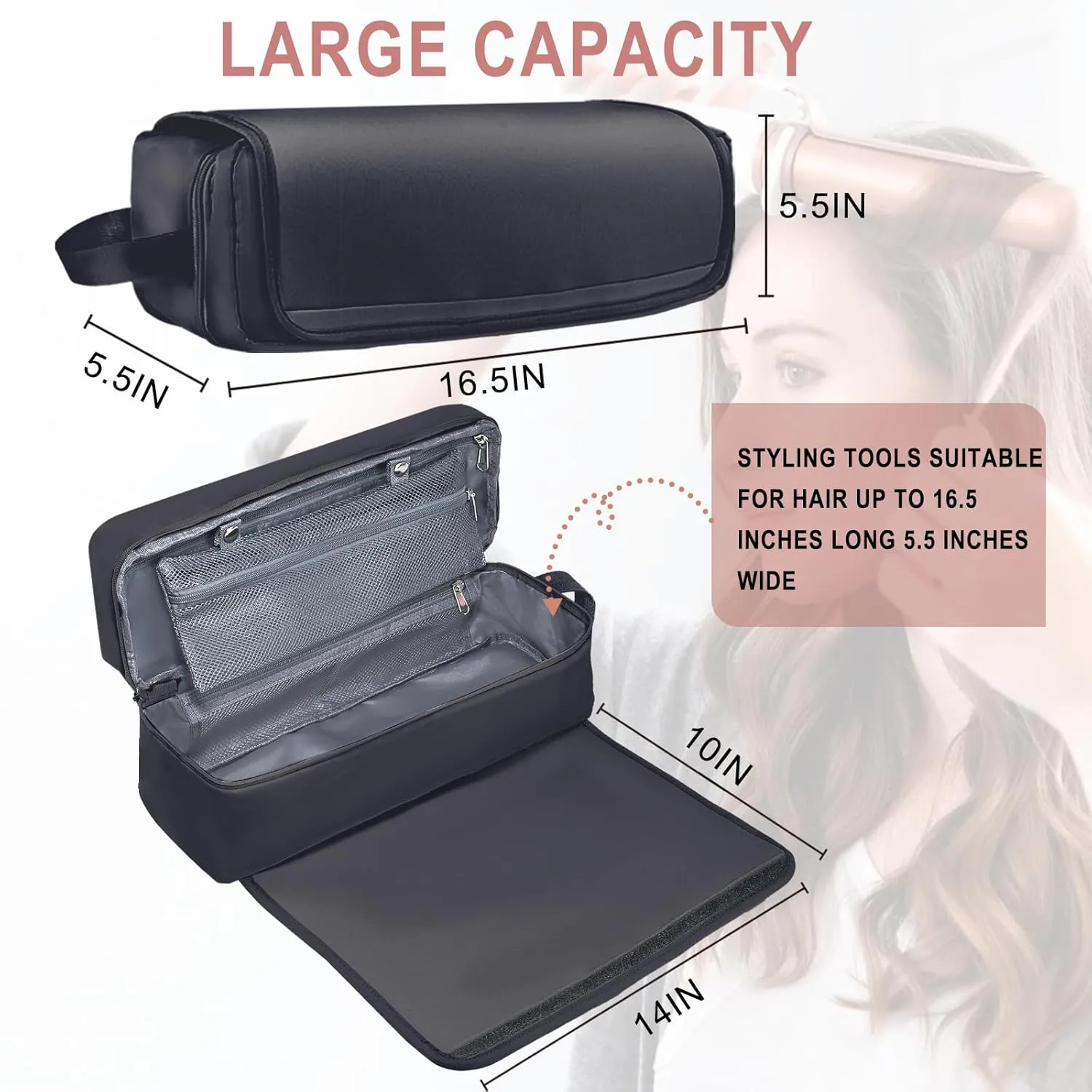 Hair Tools Travel Bag with Heat Resistant Mat Hair Styling Accessories Storage Case for Hair Dryer Flat Iron Straightener Curling Iron Haircare Accessories Travel Essentials for Women