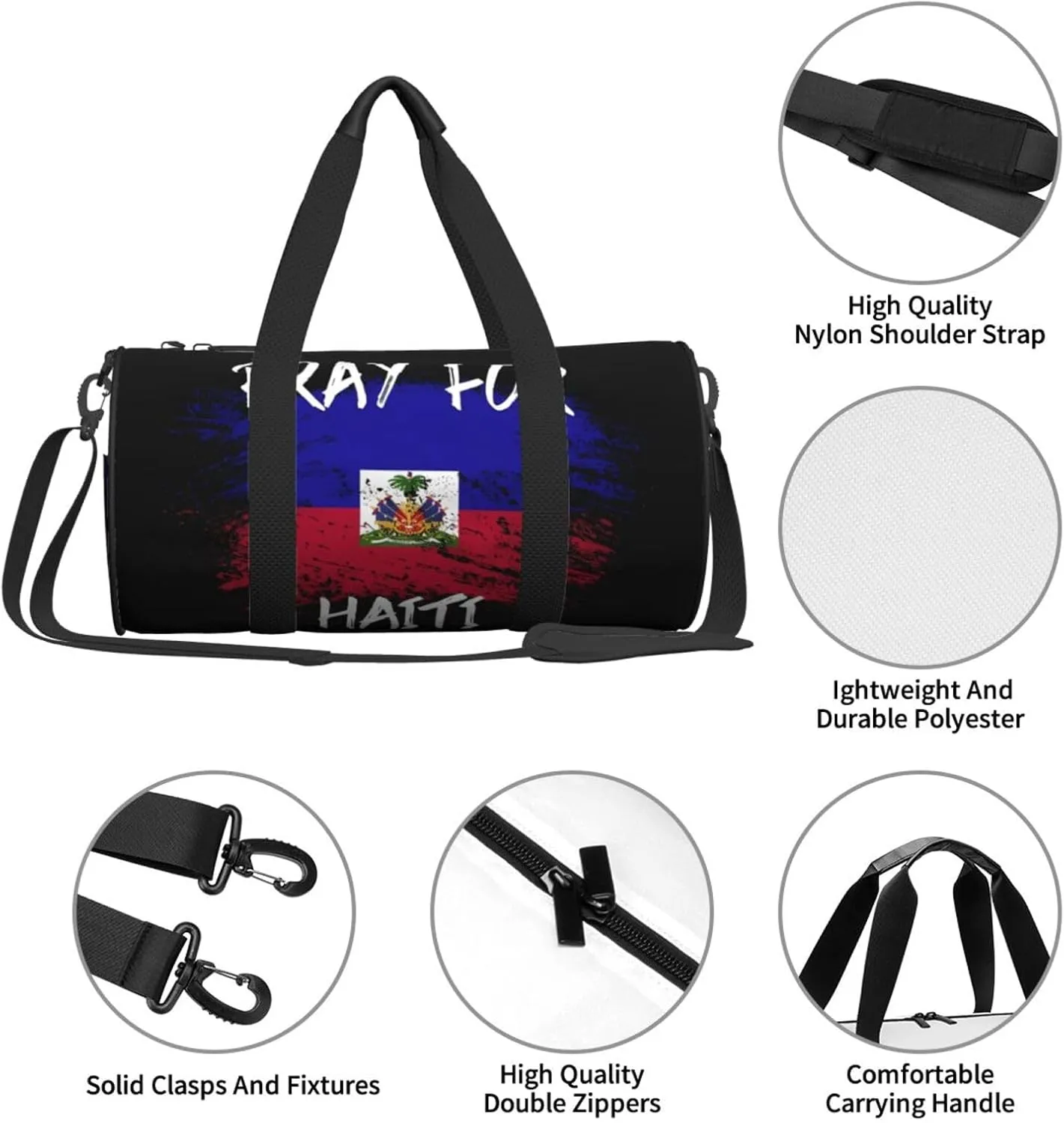 Haiti Flag Pray For Haiti Round Travel Duffel Bag Large Capacity Gym Sports Bags for Hiking Vacation Trips