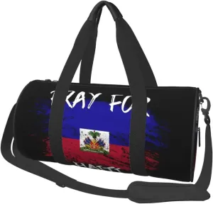 Haiti Flag Pray For Haiti Round Travel Duffel Bag Large Capacity Gym Sports Bags for Hiking Vacation Trips