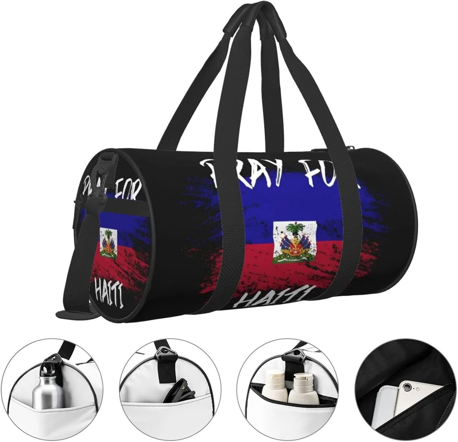 Haiti Flag Pray For Haiti Round Travel Duffel Bag Large Capacity Gym Sports Bags for Hiking Vacation Trips
