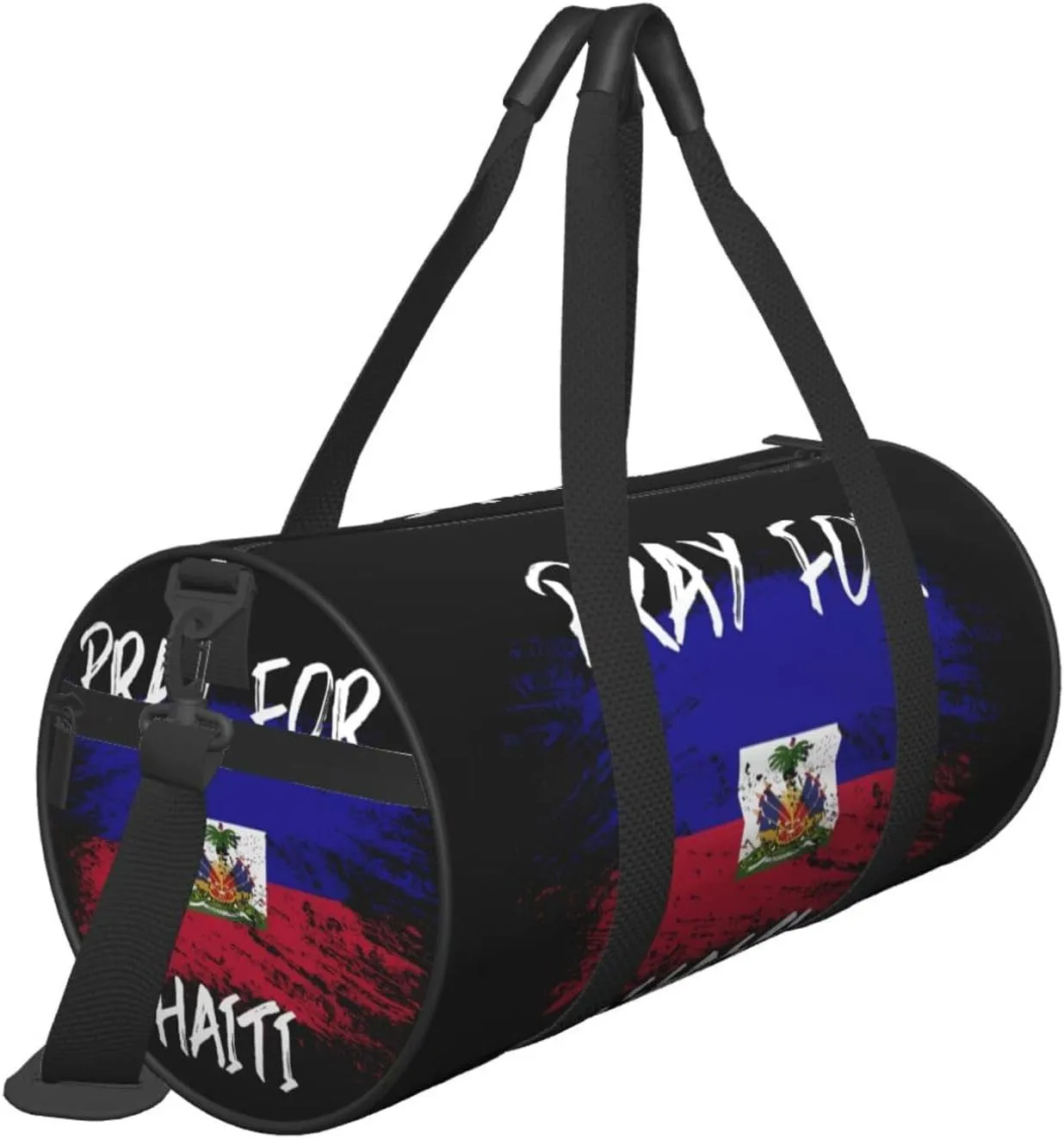 Haiti Flag Pray For Haiti Round Travel Duffel Bag Large Capacity Gym Sports Bags for Hiking Vacation Trips