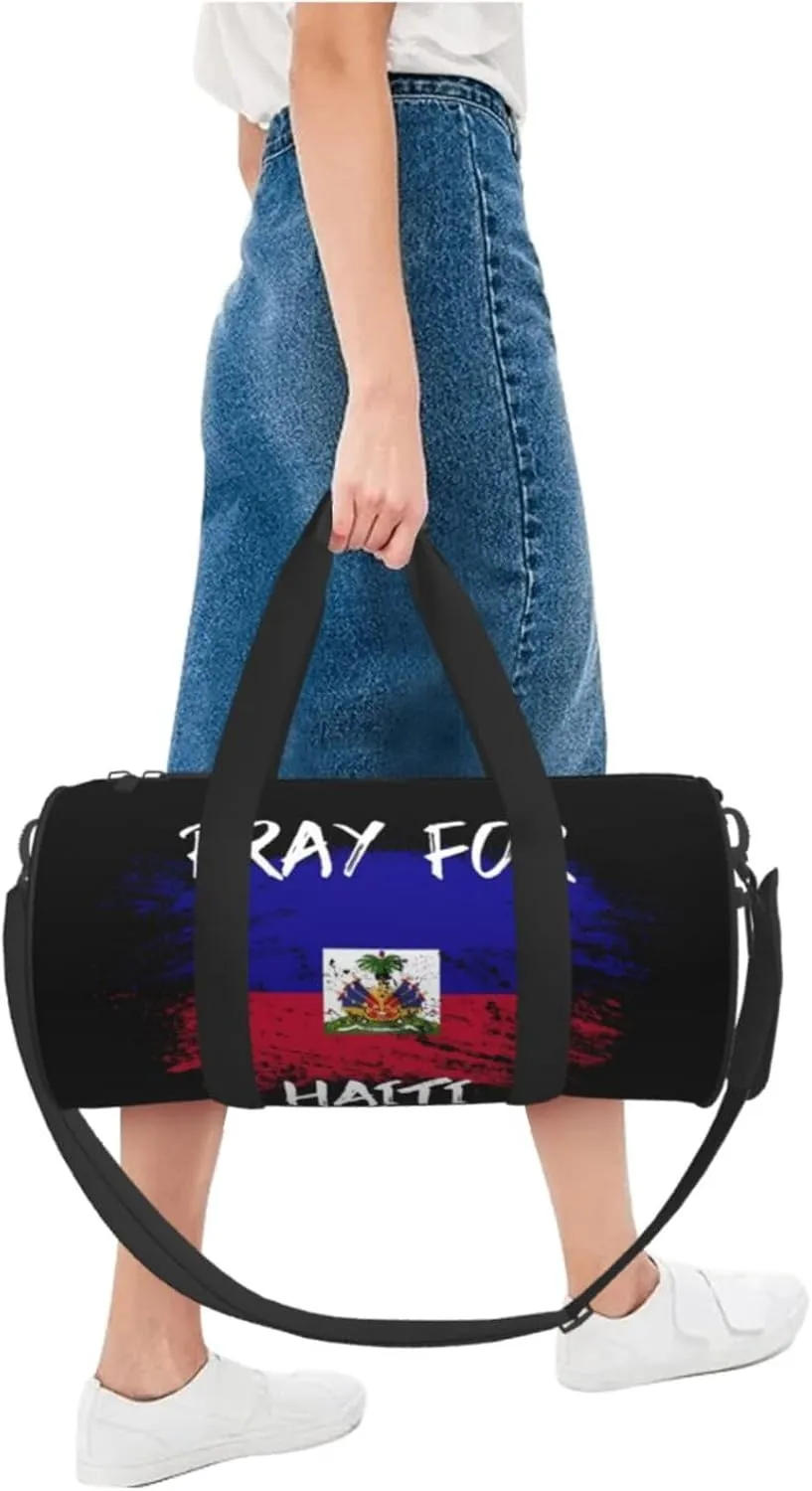 Haiti Flag Pray For Haiti Round Travel Duffel Bag Large Capacity Gym Sports Bags for Hiking Vacation Trips