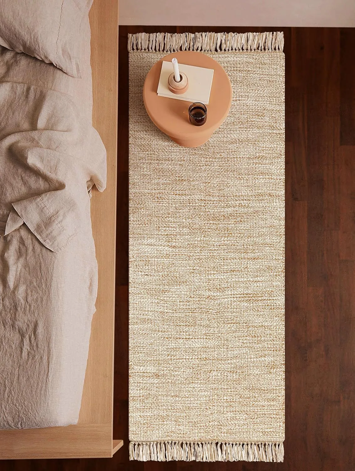Hallway Runner Rug, Indoor 2x5 Cotton Woven Area Rug, Long Floor Runners for Kitchen, Bathroom, Entryway, Washable Runner Rug, Boho Design, Baige