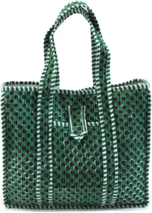 Hand Block Printed Cotton Quilted Tote Bag For Women - Polka Dot Pattern Tote Handbag - Green Multi Color, Medium, 15x13x4 inches