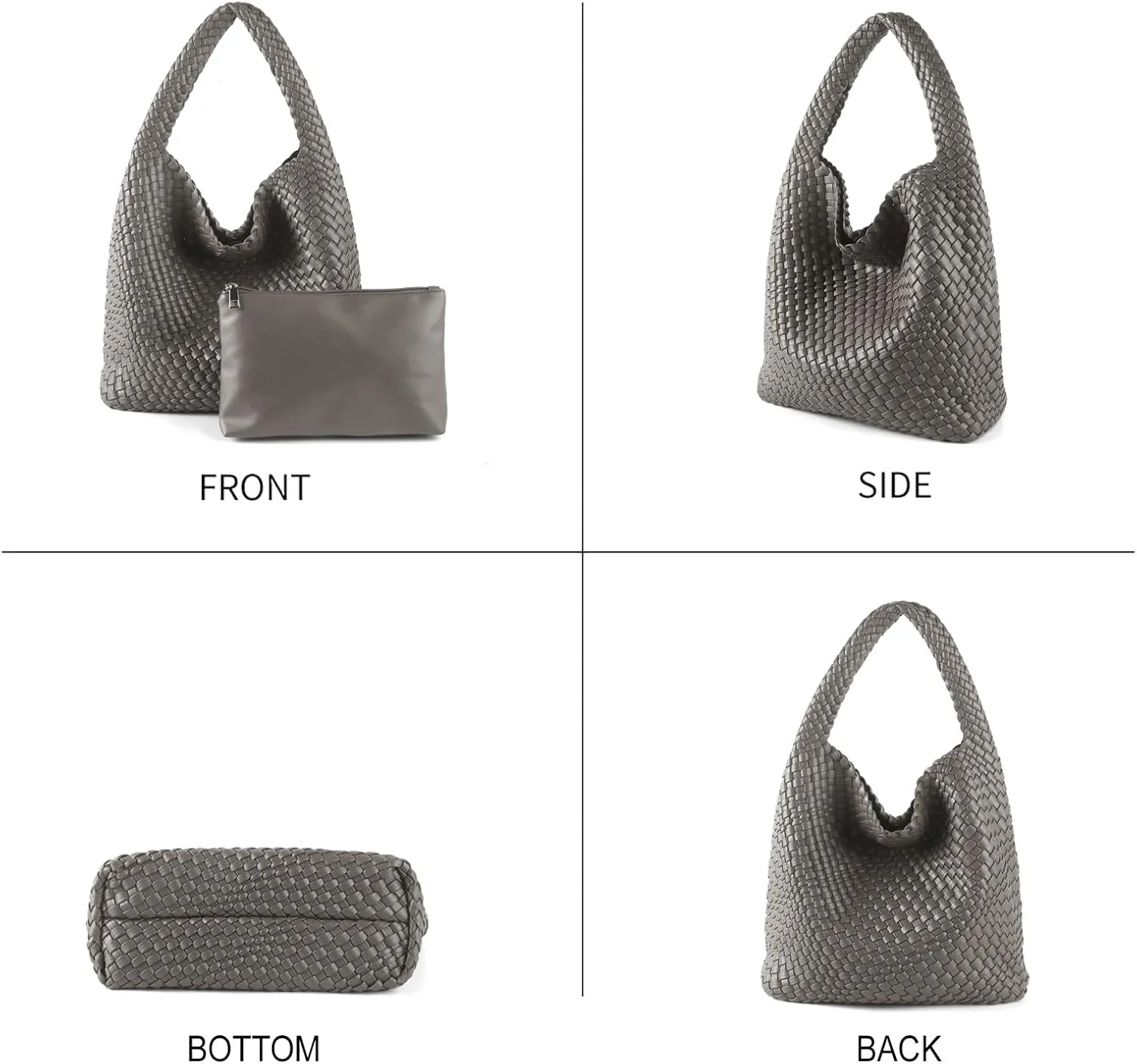 Hand Woven Tote for Women - Vegan Leather Handle Handbag, Travel Shoulder Bag, Hobo and Beach Bag With Purse