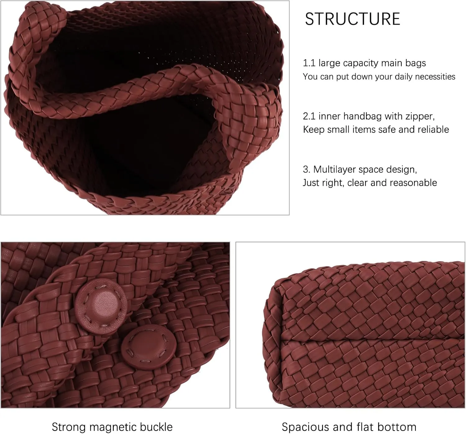 Hand Woven Tote for Women - Vegan Leather Handle Handbag, Travel Shoulder Bag, Hobo and Beach Bag With Purse