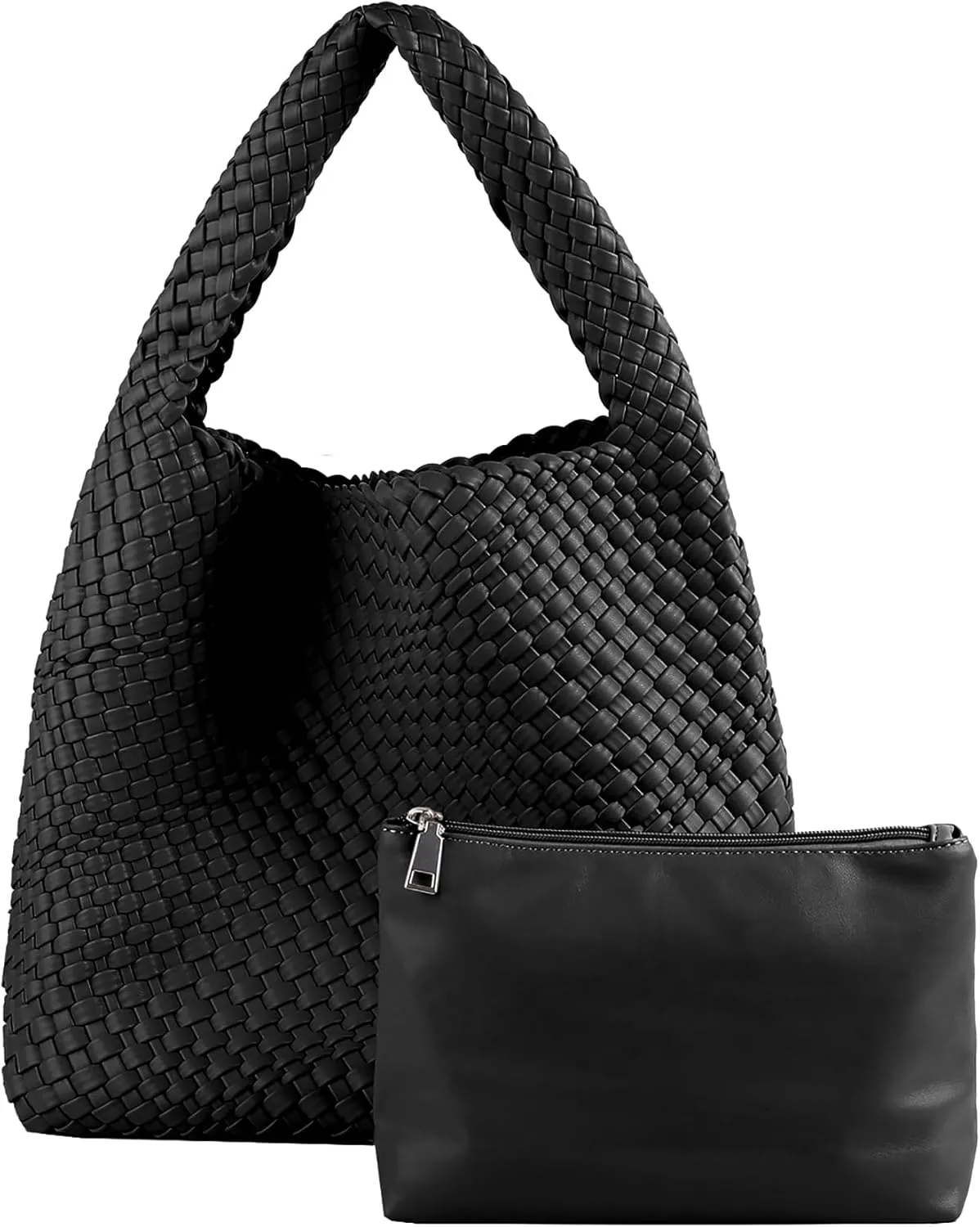 Hand Woven Tote for Women - Vegan Leather Handle Handbag, Travel Shoulder Bag, Hobo and Beach Bag With Purse