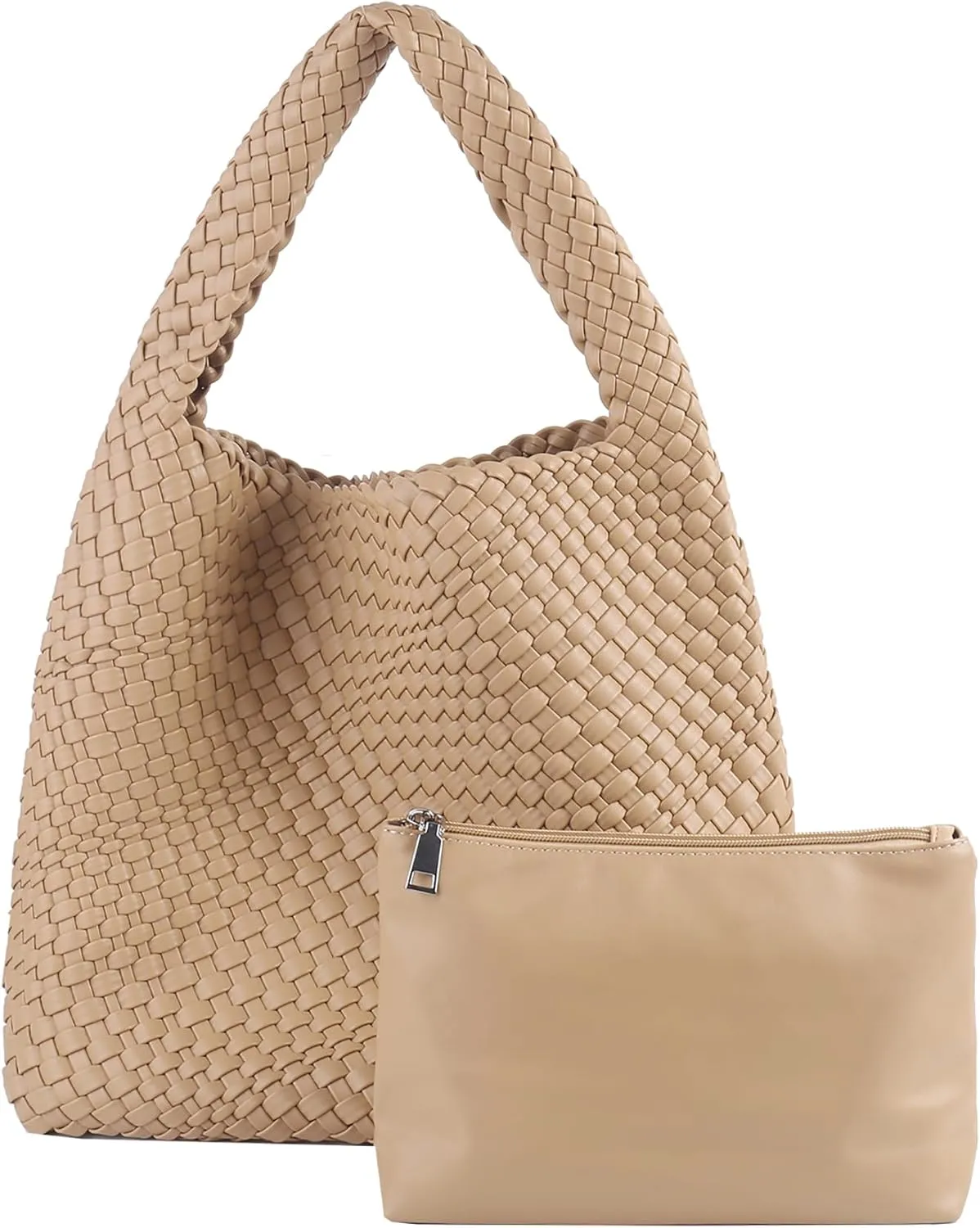 Hand Woven Tote for Women - Vegan Leather Handle Handbag, Travel Shoulder Bag, Hobo and Beach Bag With Purse