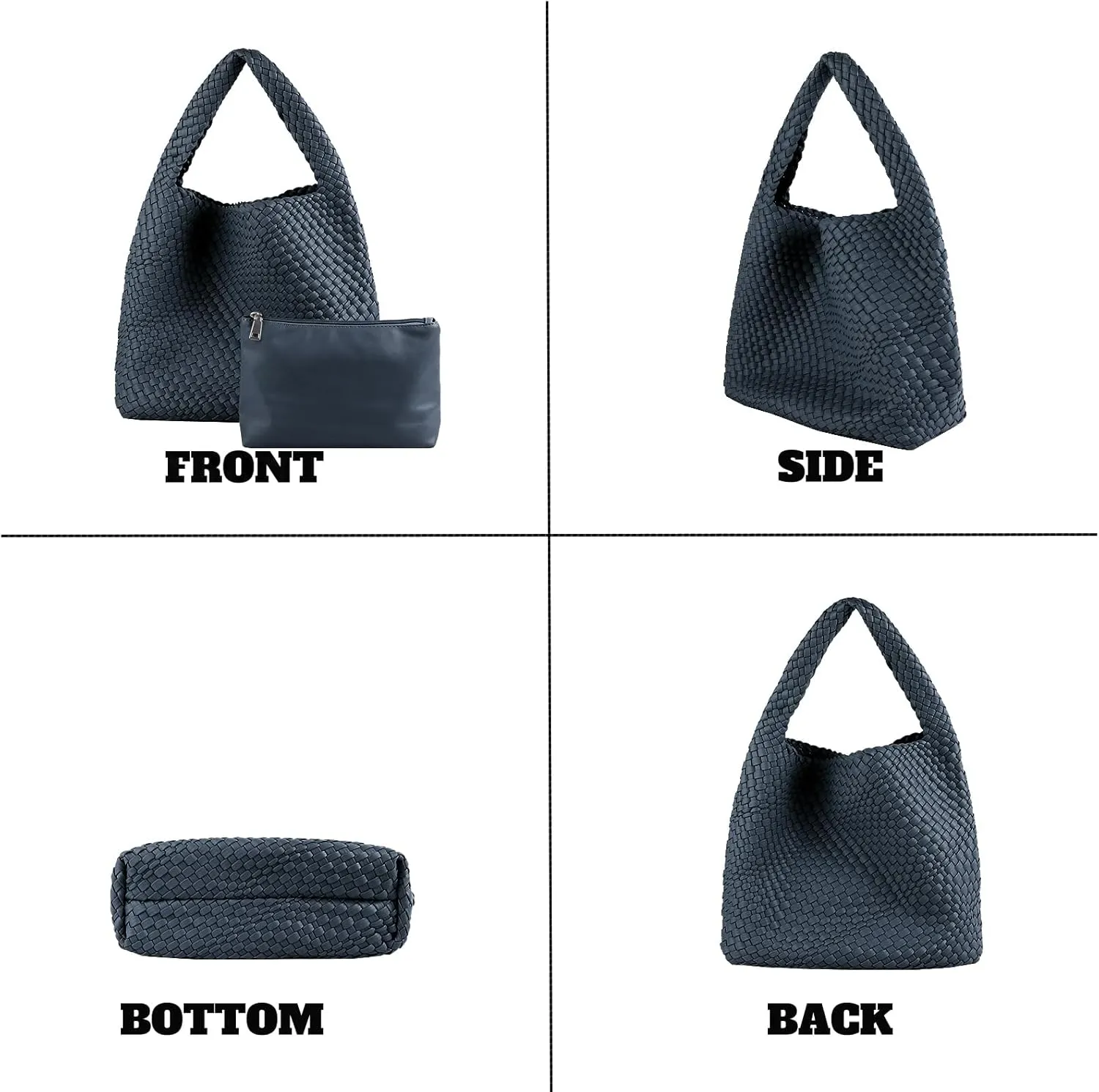 Hand Woven Tote for Women - Vegan Leather Handle Handbag, Travel Shoulder Bag, Hobo and Beach Bag With Purse