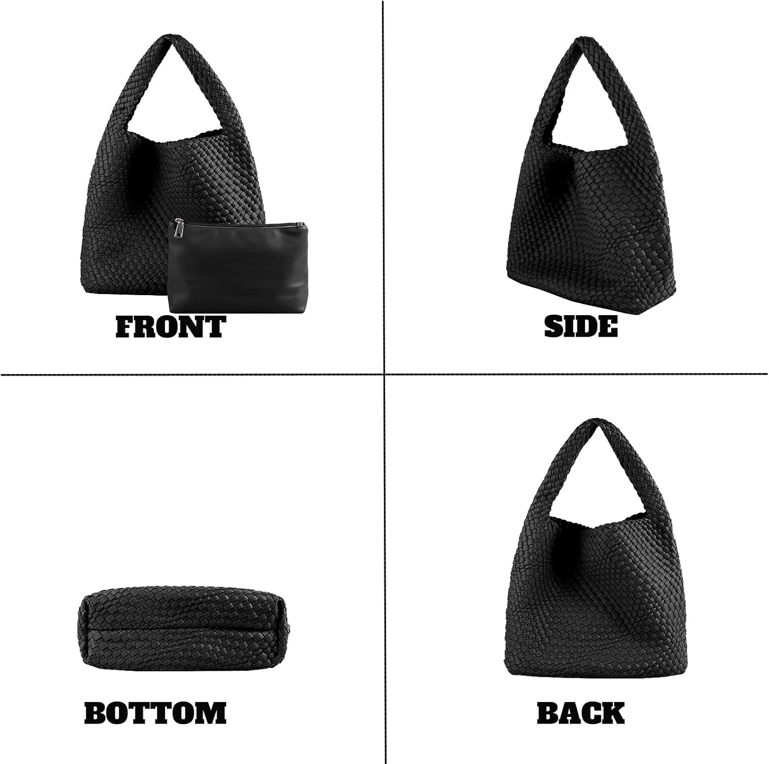Hand Woven Tote for Women - Vegan Leather Handle Handbag, Travel Shoulder Bag, Hobo and Beach Bag With Purse