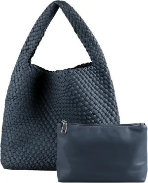 Hand Woven Tote for Women - Vegan Leather Handle Handbag, Travel Shoulder Bag, Hobo and Beach Bag With Purse