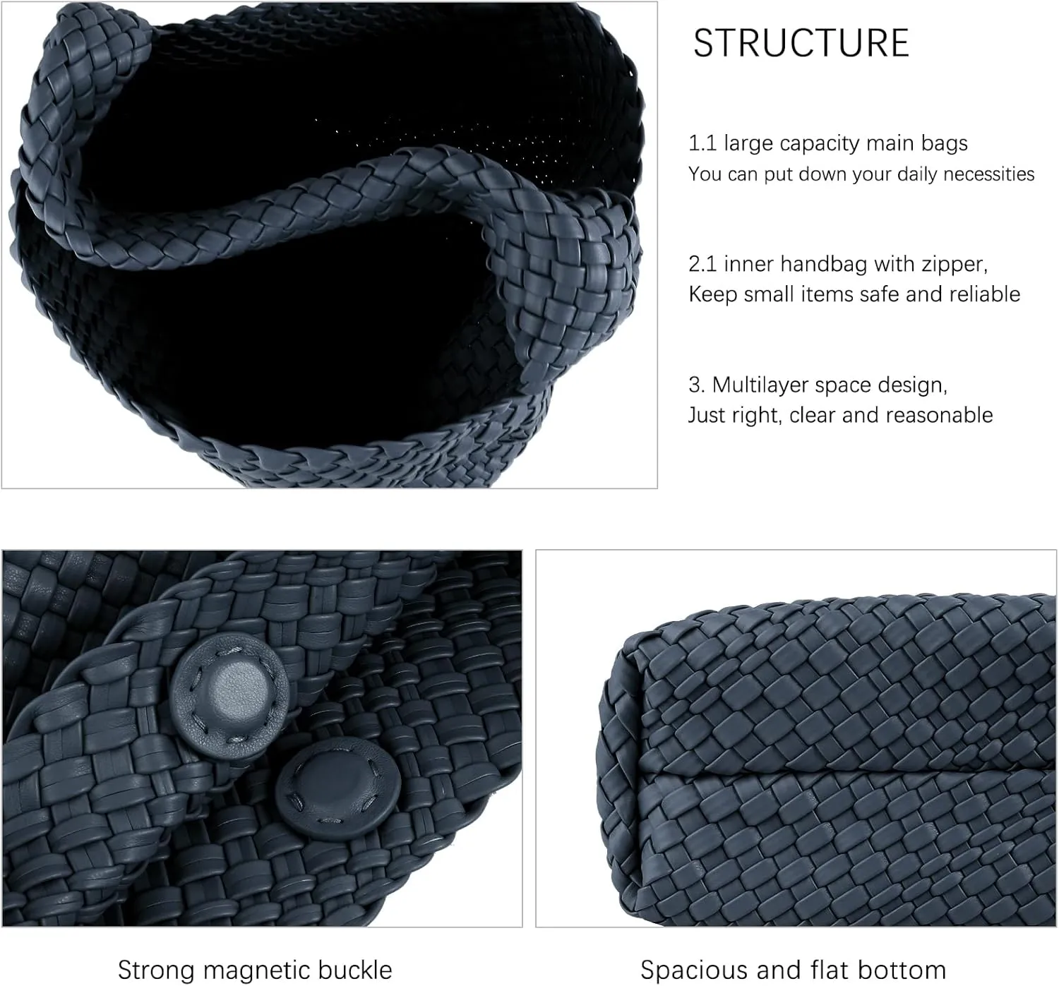 Hand Woven Tote for Women - Vegan Leather Handle Handbag, Travel Shoulder Bag, Hobo and Beach Bag With Purse