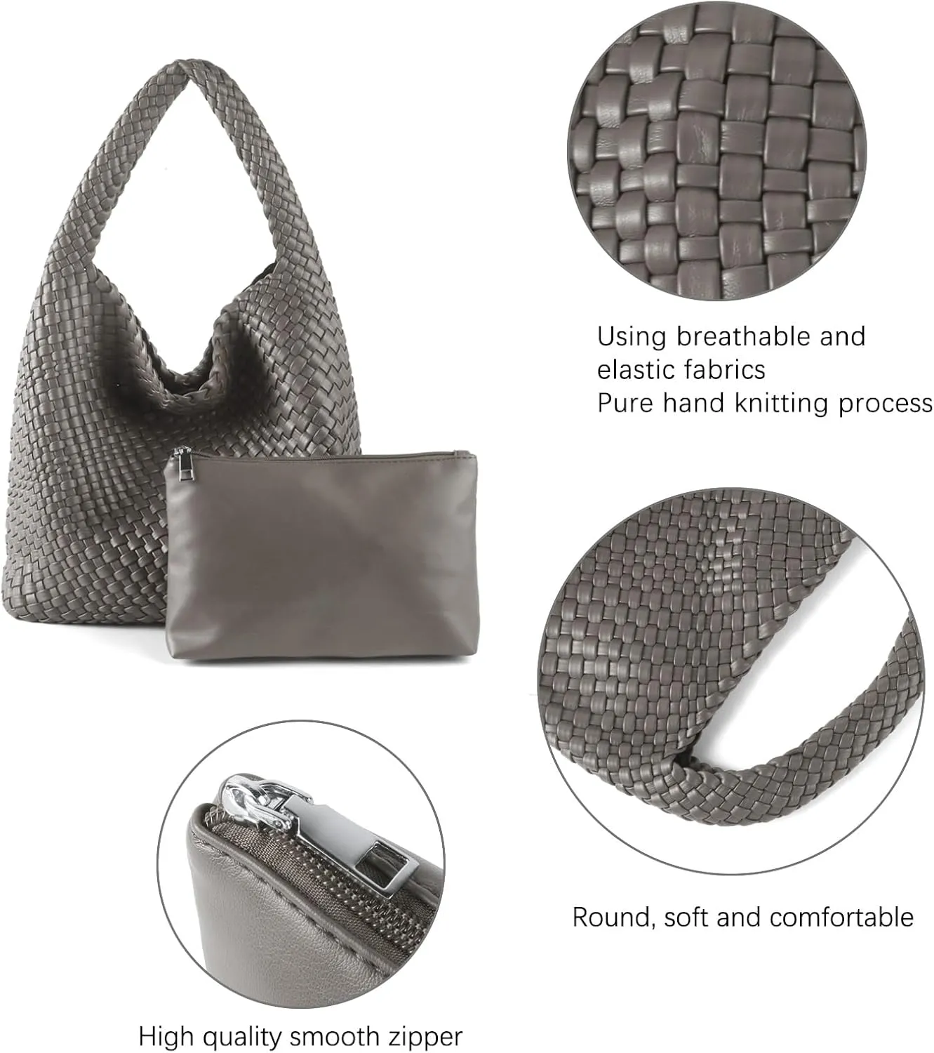 Hand Woven Tote for Women - Vegan Leather Handle Handbag, Travel Shoulder Bag, Hobo and Beach Bag With Purse