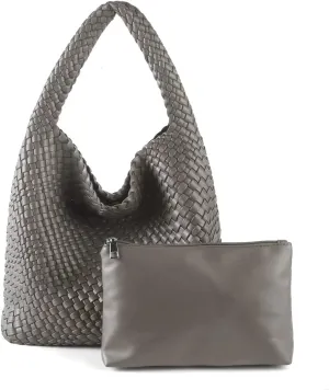 Hand Woven Tote for Women - Vegan Leather Handle Handbag, Travel Shoulder Bag, Hobo and Beach Bag With Purse