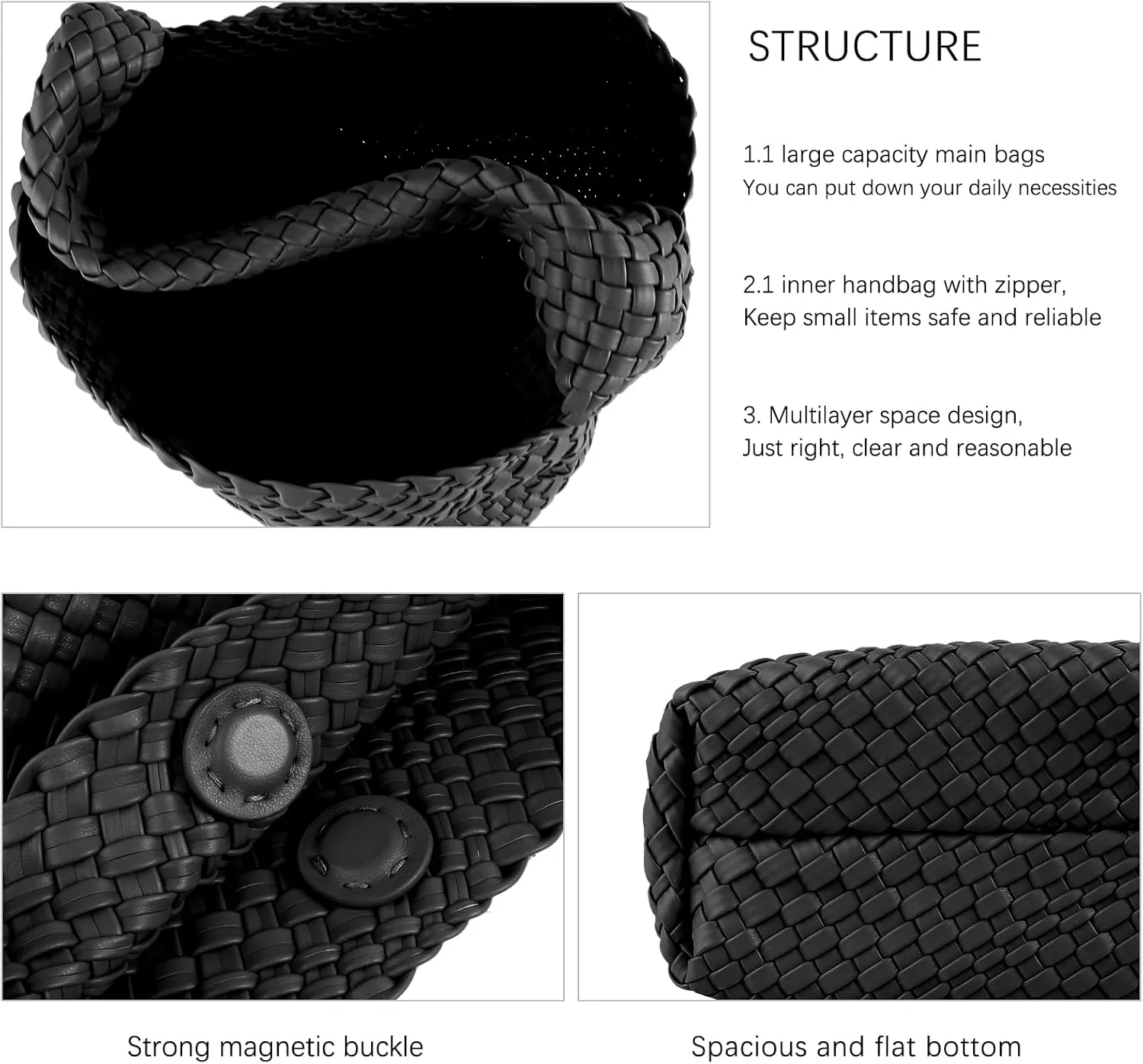 Hand Woven Tote for Women - Vegan Leather Handle Handbag, Travel Shoulder Bag, Hobo and Beach Bag With Purse