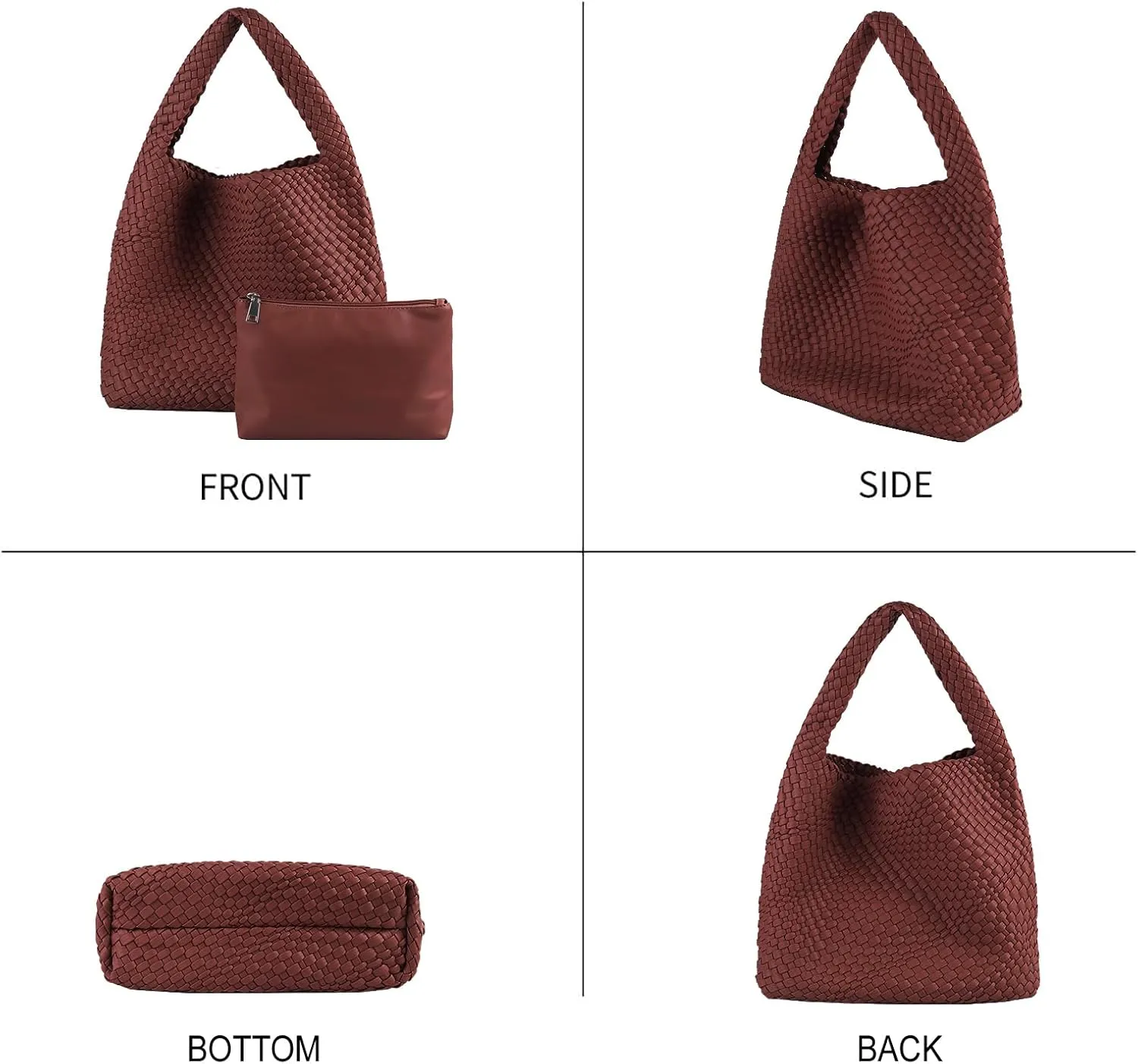 Hand Woven Tote for Women - Vegan Leather Handle Handbag, Travel Shoulder Bag, Hobo and Beach Bag With Purse