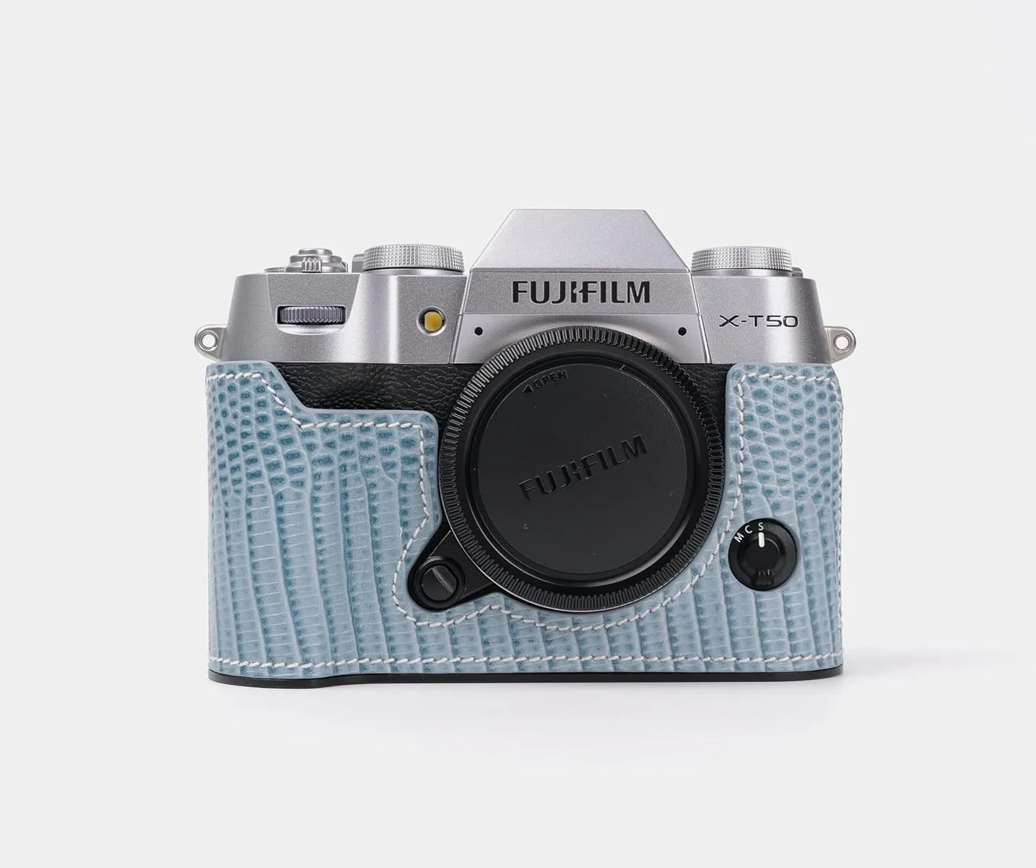 Handmade Genuine Leather Camera Half Case for Fujifilm X-T50 - Top Layer Cowhide Body   Metal Base Plate - Hand Shank Free Design (Blue1)