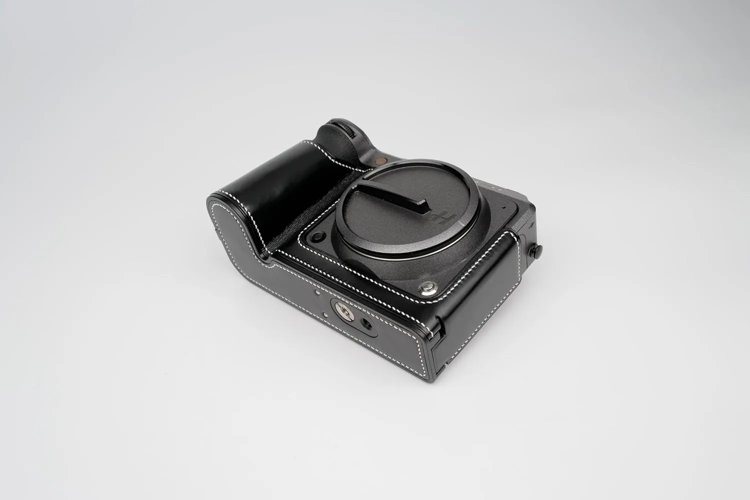 Handmade Genuine Leather Camera Half Case for Hasselblad X2D - Top Layer Cowhide Body   Metal Base Plate   Hand Shank 3-in-1 Design (Jet Black)