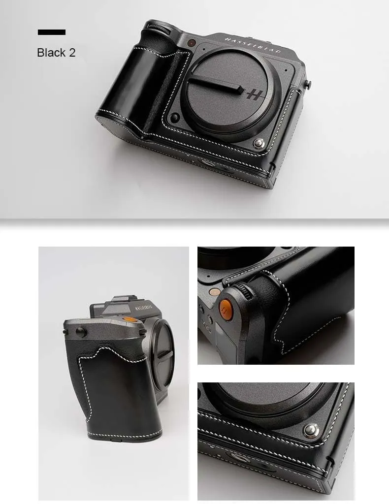 Handmade Genuine Leather Camera Half Case for Hasselblad X2D - Top Layer Cowhide Body   Metal Base Plate   Hand Shank 3-in-1 Design (Jet Black)