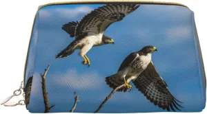 Hawks on the Horizon (1) Print Cute Small Makeup Bag, Leather Cosmetic Bags for Purse Women Gifts Make Up Organizer Travelling
