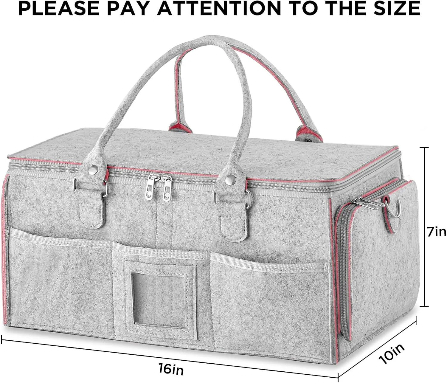 HBlife Baby Diaper Caddy Organizer, Nursery Storage Bin, 16" x 10" x 7" Large Portable Basket Shower Gift Newborn Essentials Baby Registry Must Haves Items-Pink