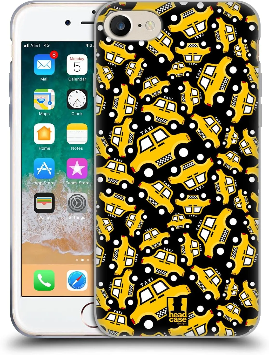 Head Case Designs Black Taxi Pattern Yellow Cab Soft Gel Case [Military Grade Protection] Compatible with Apple iPhone 7/8 / SE 2020 & 2022