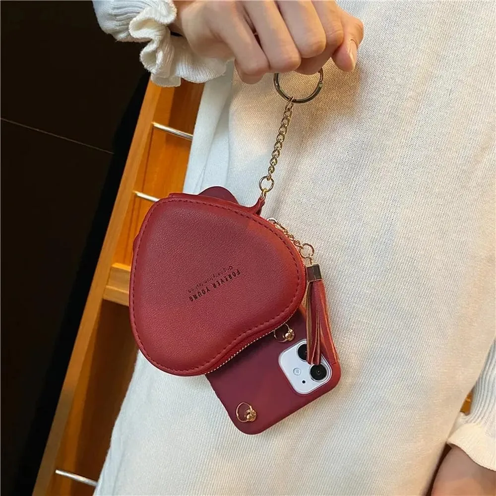 Heart Wallet Lipstick Bag Crossbody Lanyard Girl Gift case for iPhone 15Pro Max 12 11 13 14 Pro Max Xs Xr X Cover,red, for iPhone 12Pro